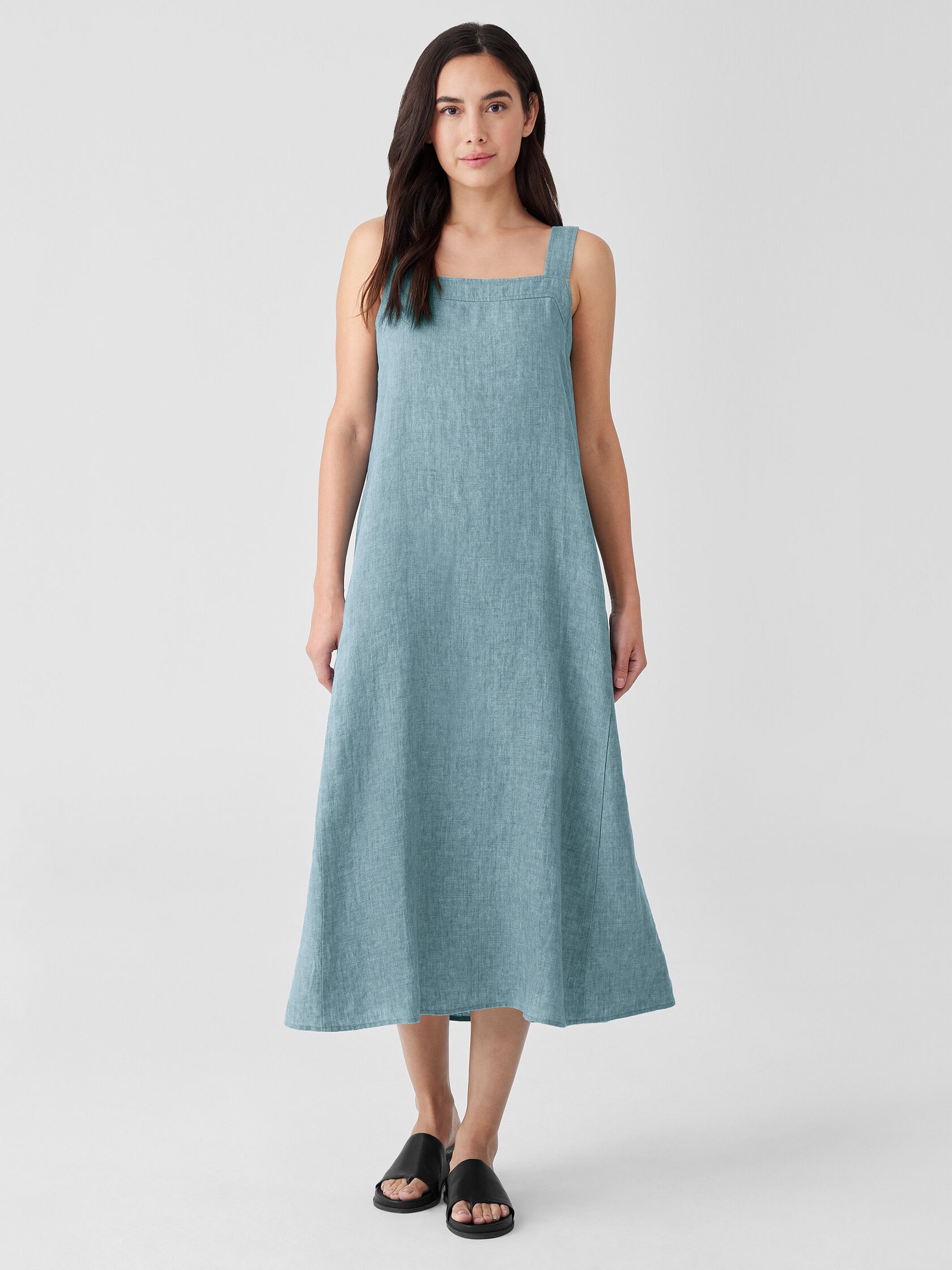 Washed Organic Linen Délavé Square Neck Dress
