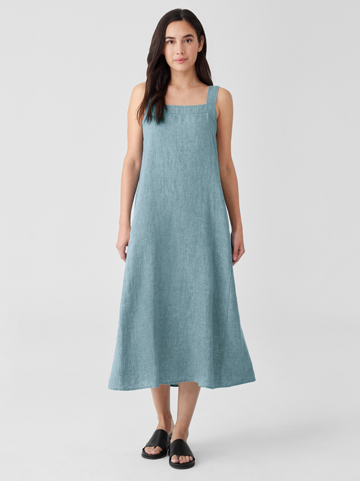 Washed Organic Linen Délavé Square Neck Dress