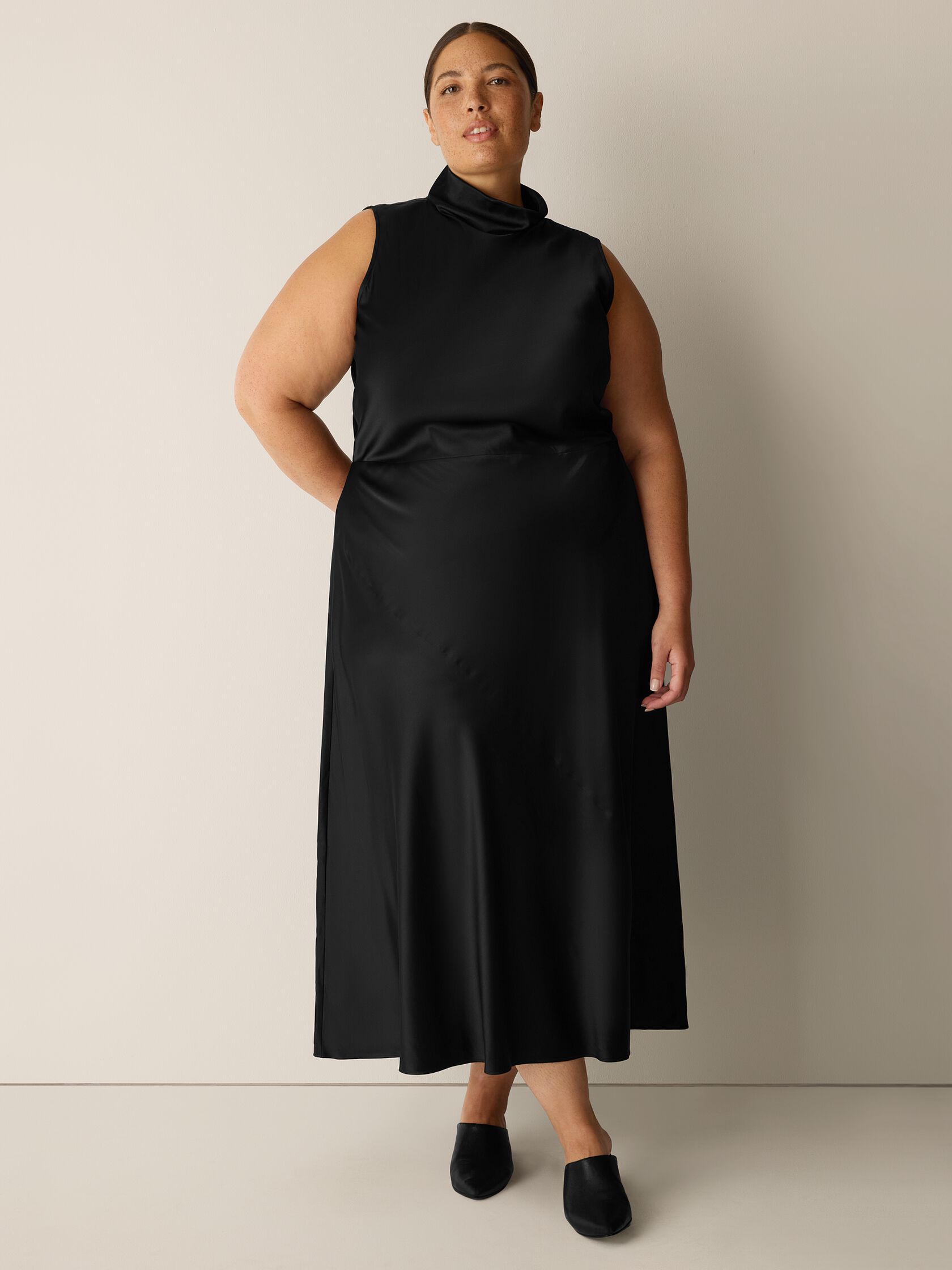 Stretch Silk Charmeuse Bias Cowl Neck Dress