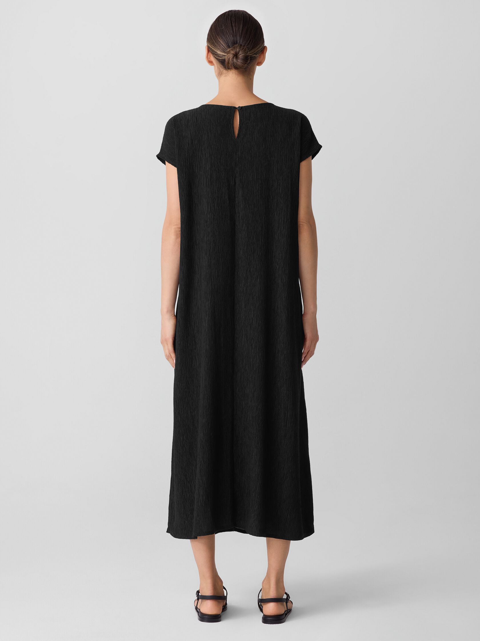 Woven Pliss&eacute; Round Neck Dress