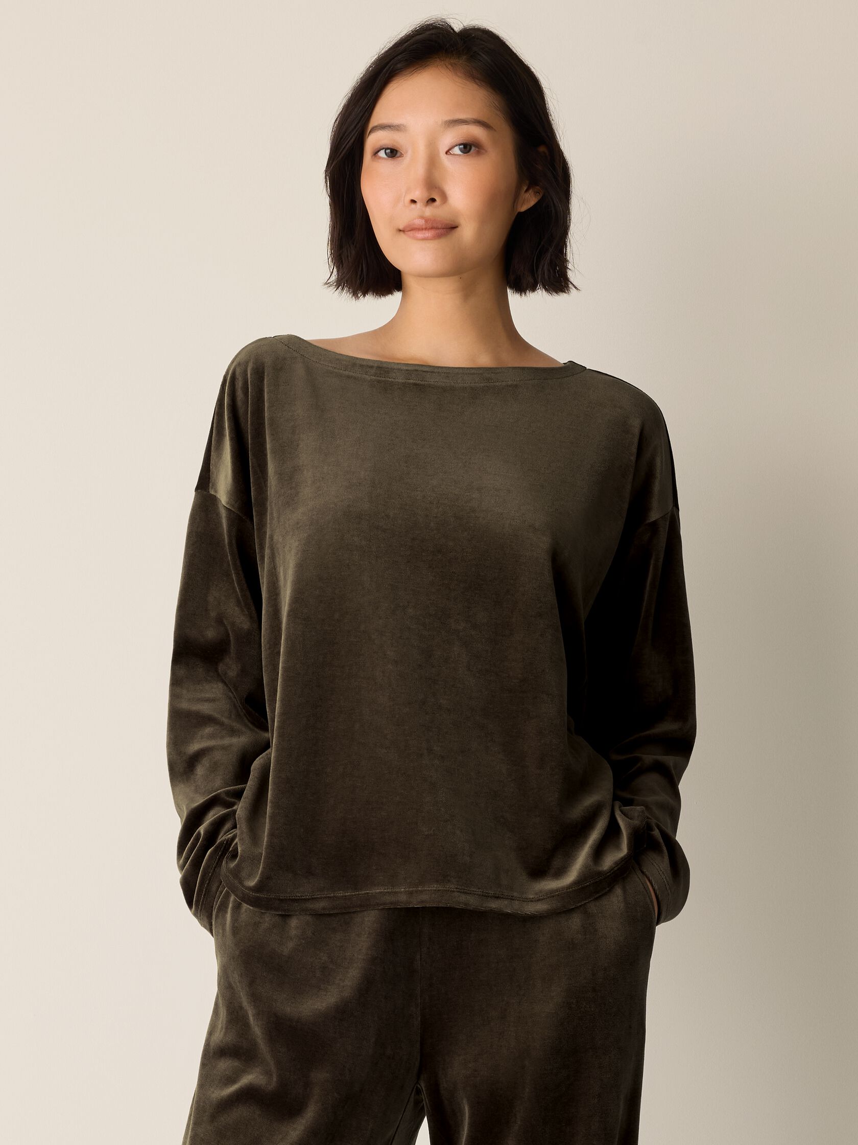 Cozy Velour Knit Bateau Neck Top