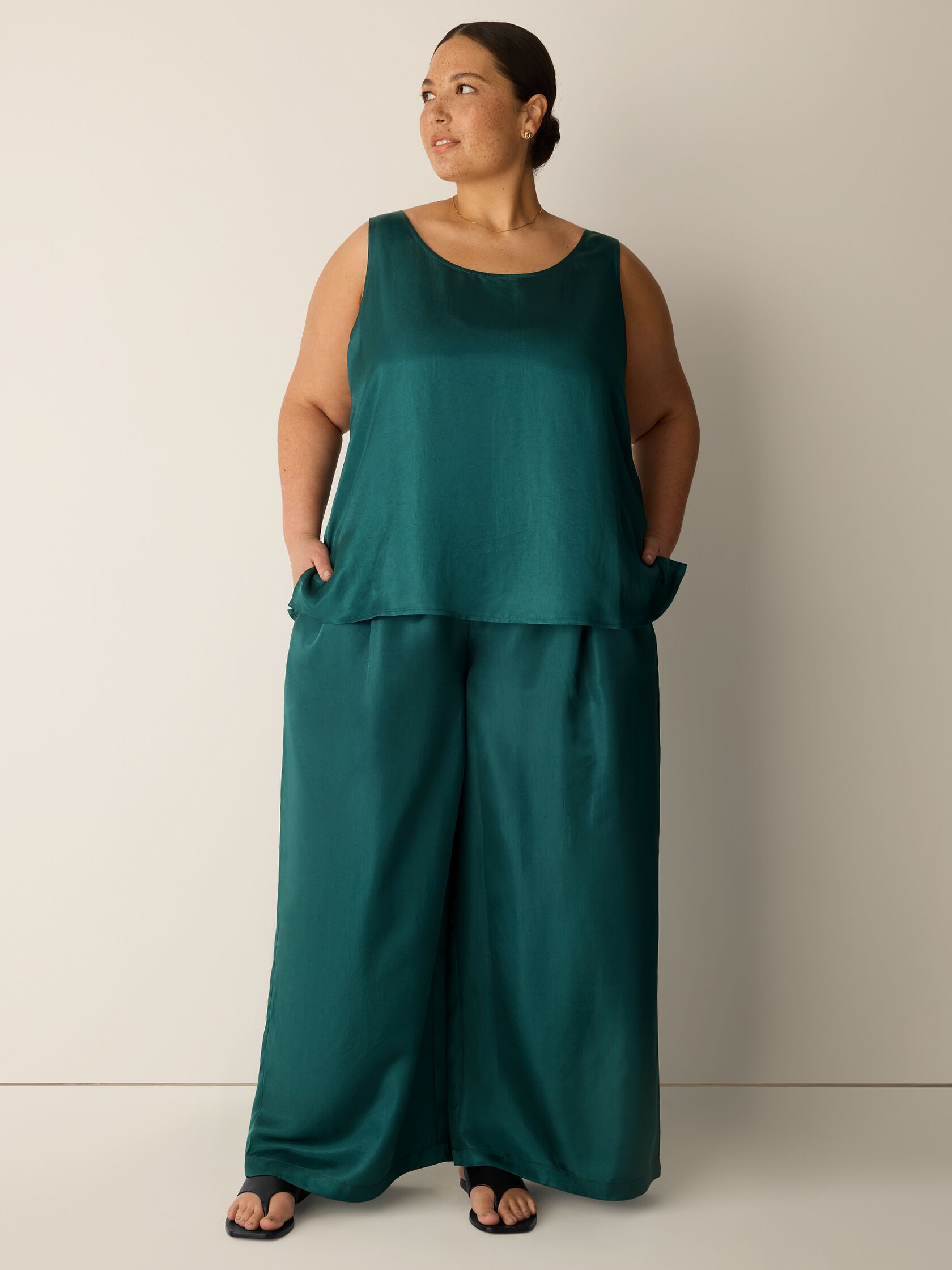 Lightweight Satin Shimmer Full-Length Wide Pant