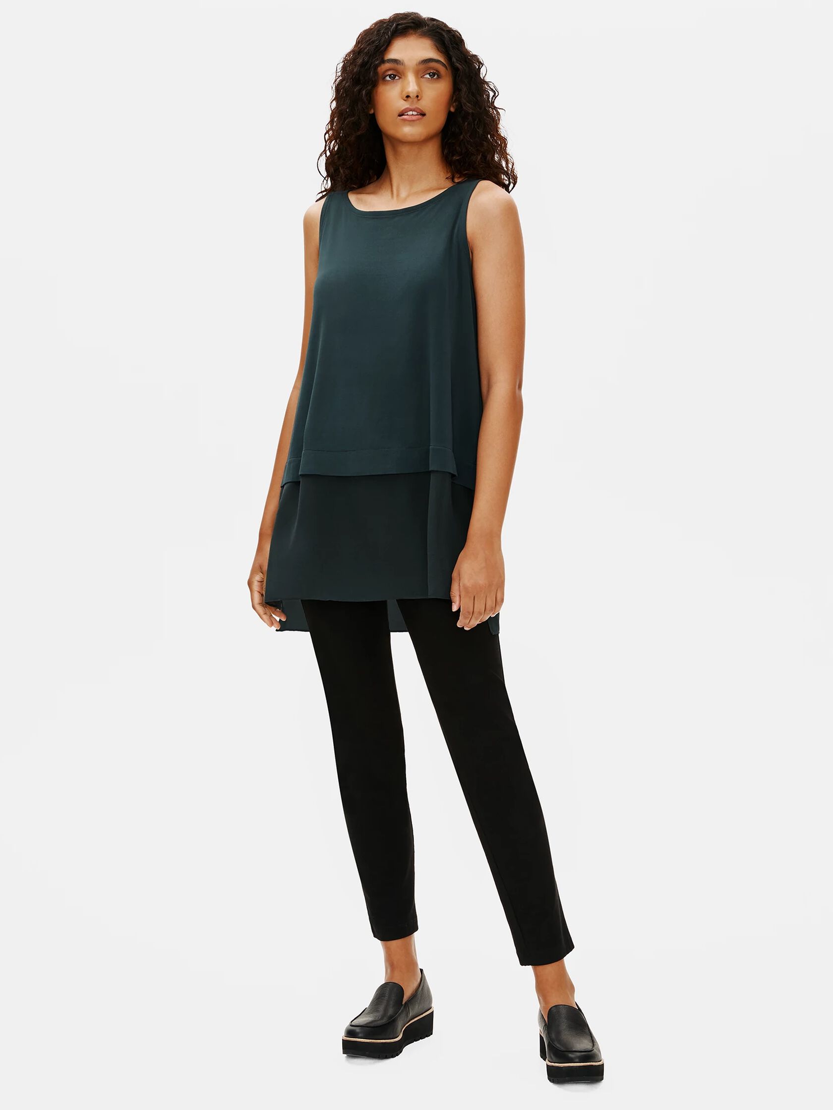 Stretch Silk Jersey Bateau Neck Shell