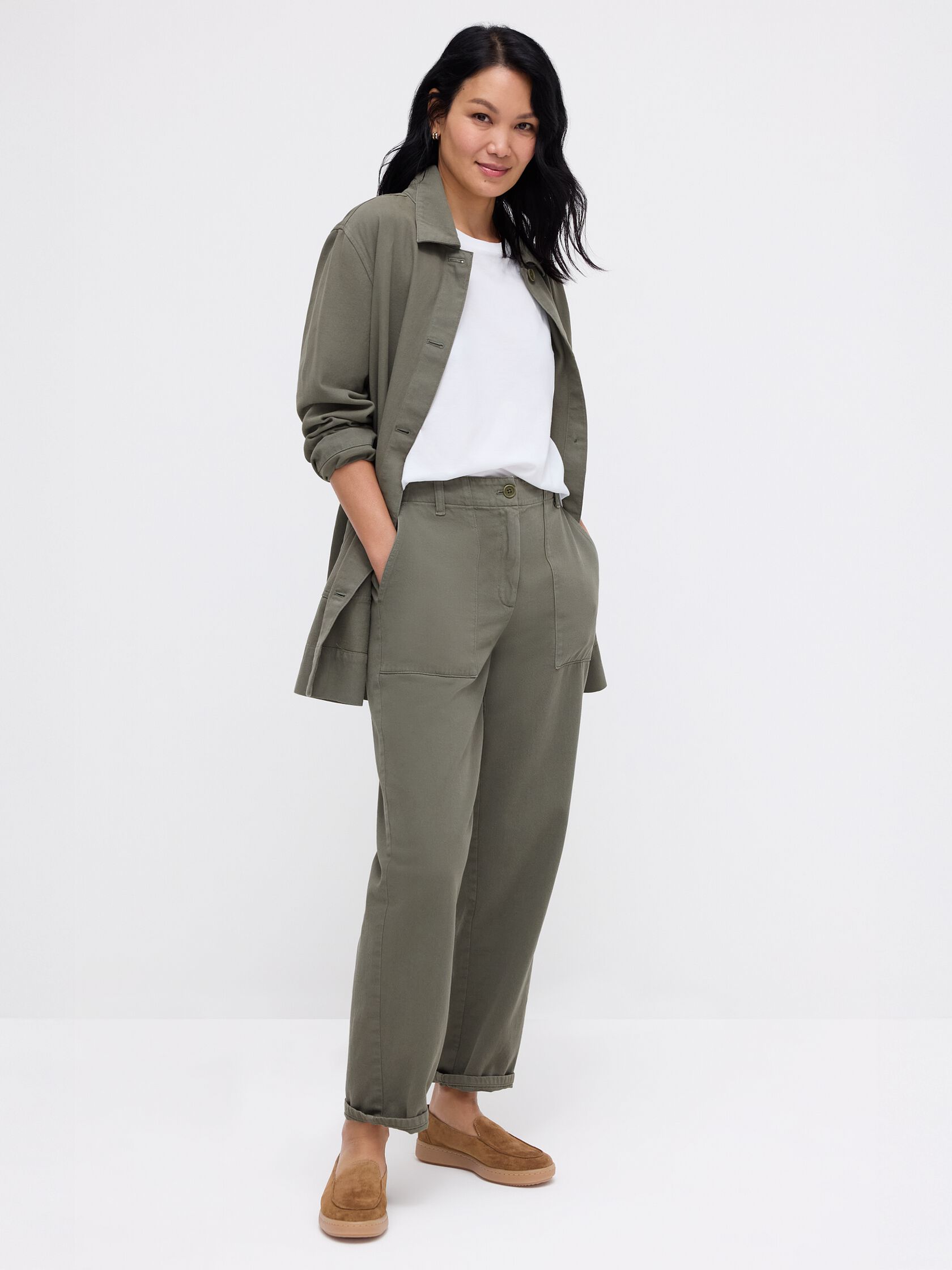 Garment-Dyed Utility Cotton Classic Collar Long Jacket