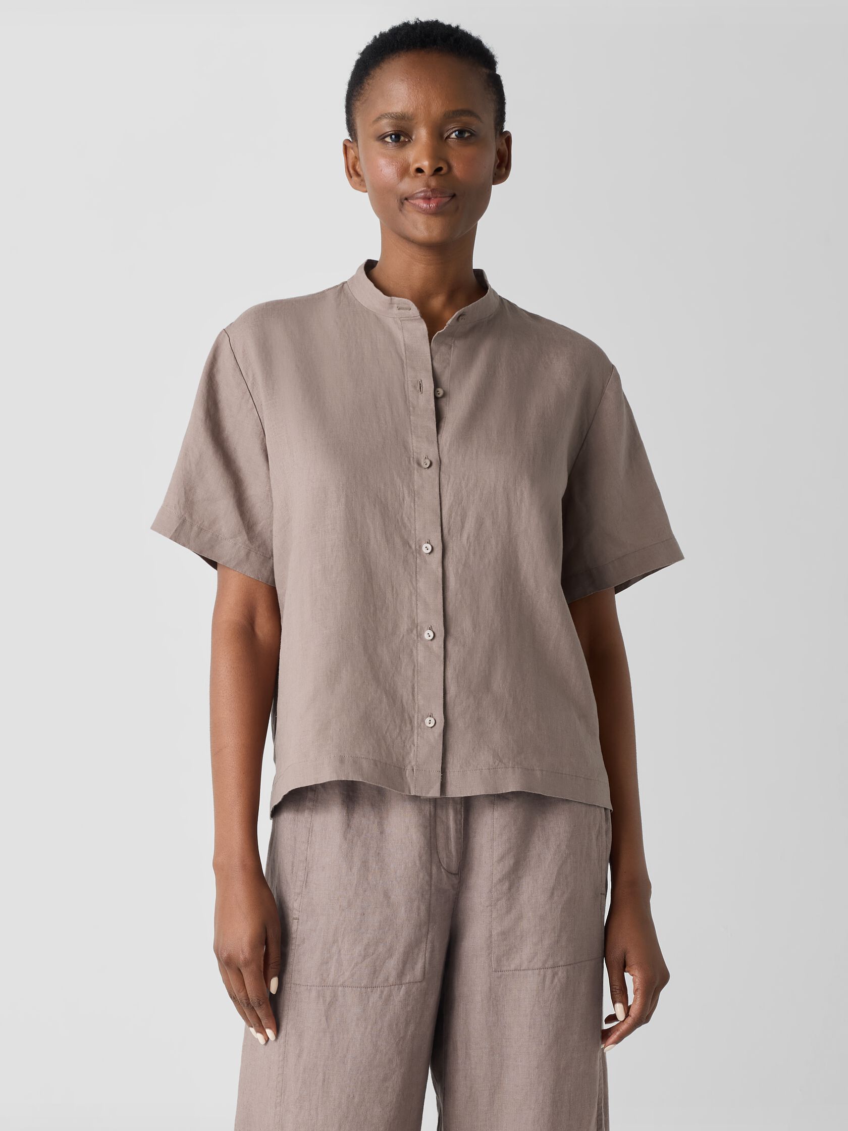 Organic Handkerchief Linen Band Collar Shirt