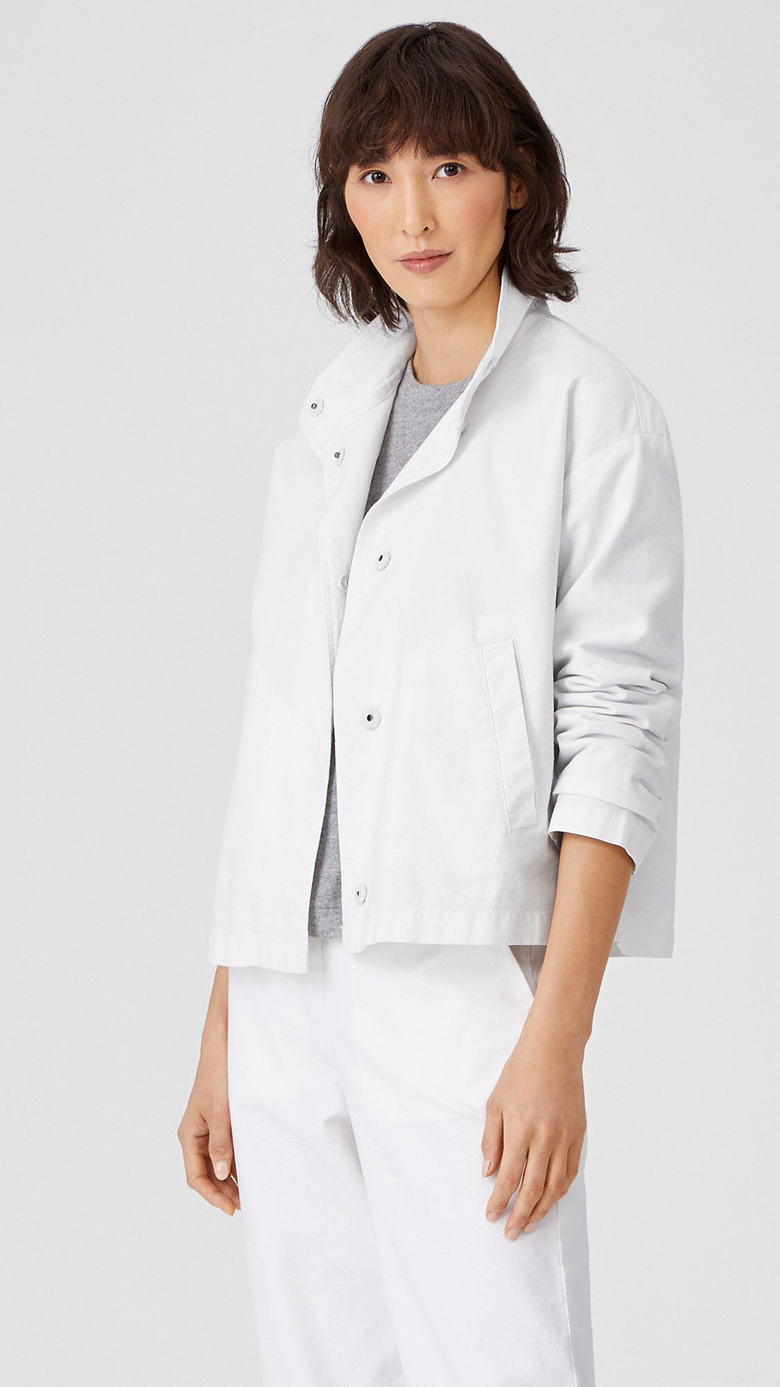 Organic Cotton Hemp Stand Collar Jacket EILEEN FISHER
