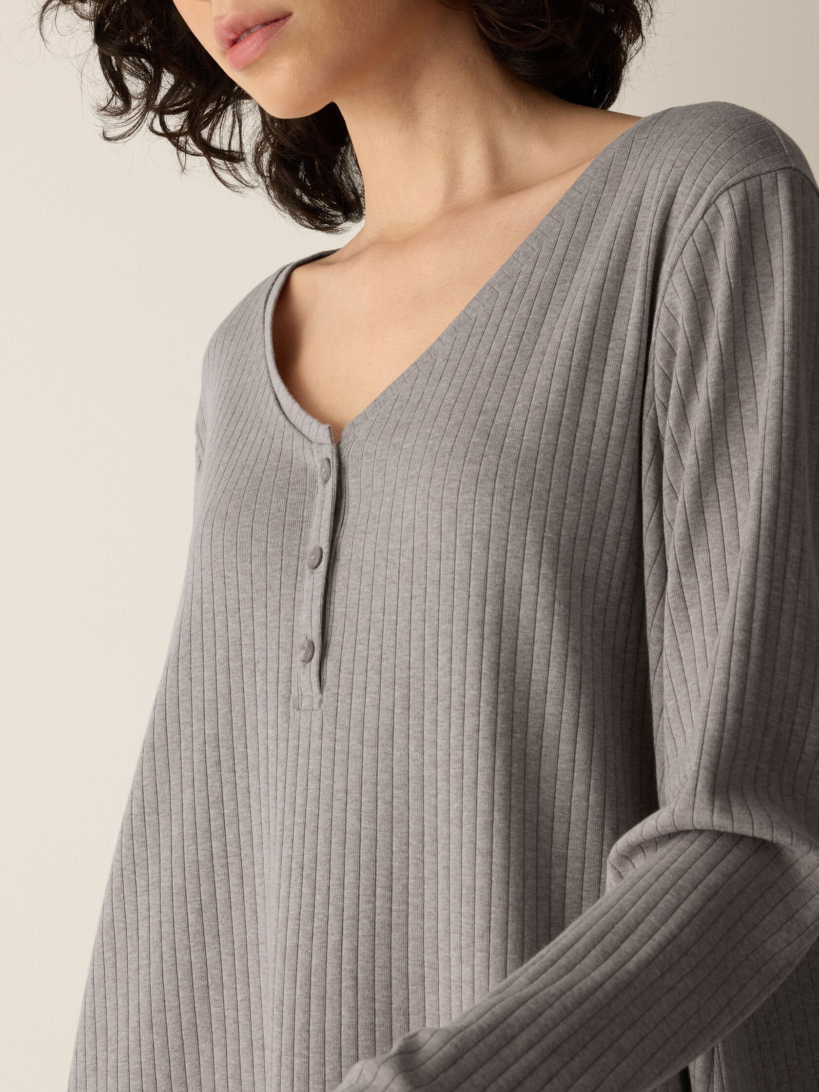 Organic Cotton Rib V-Neck Sleep Dress