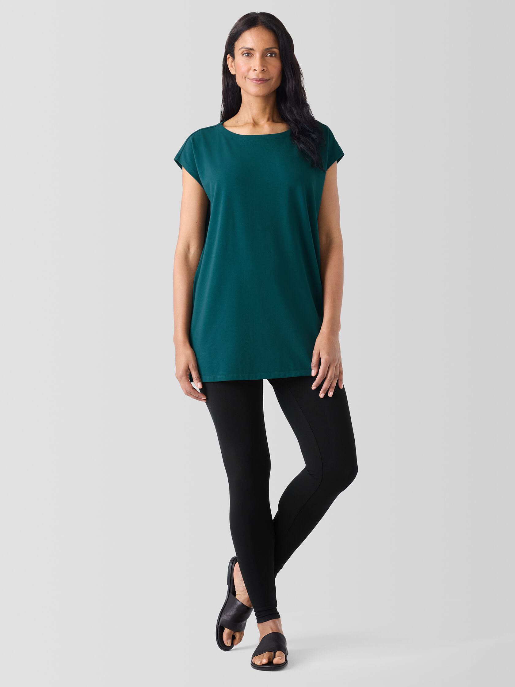 Pima Cotton Stretch Jersey Bateau Neck Long Top