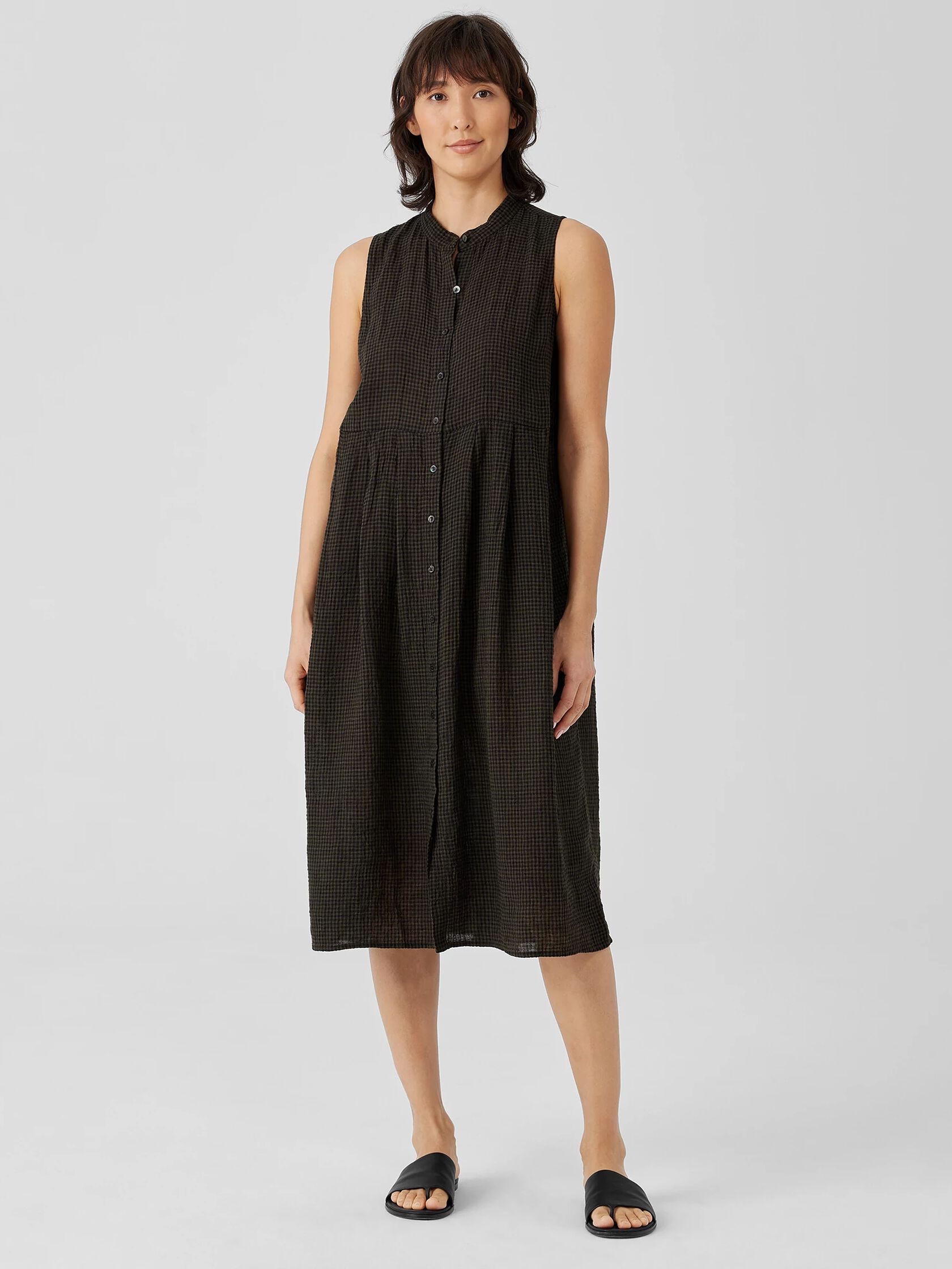 Puckered Organic Linen Pleated Dress | EILEEN FISHER