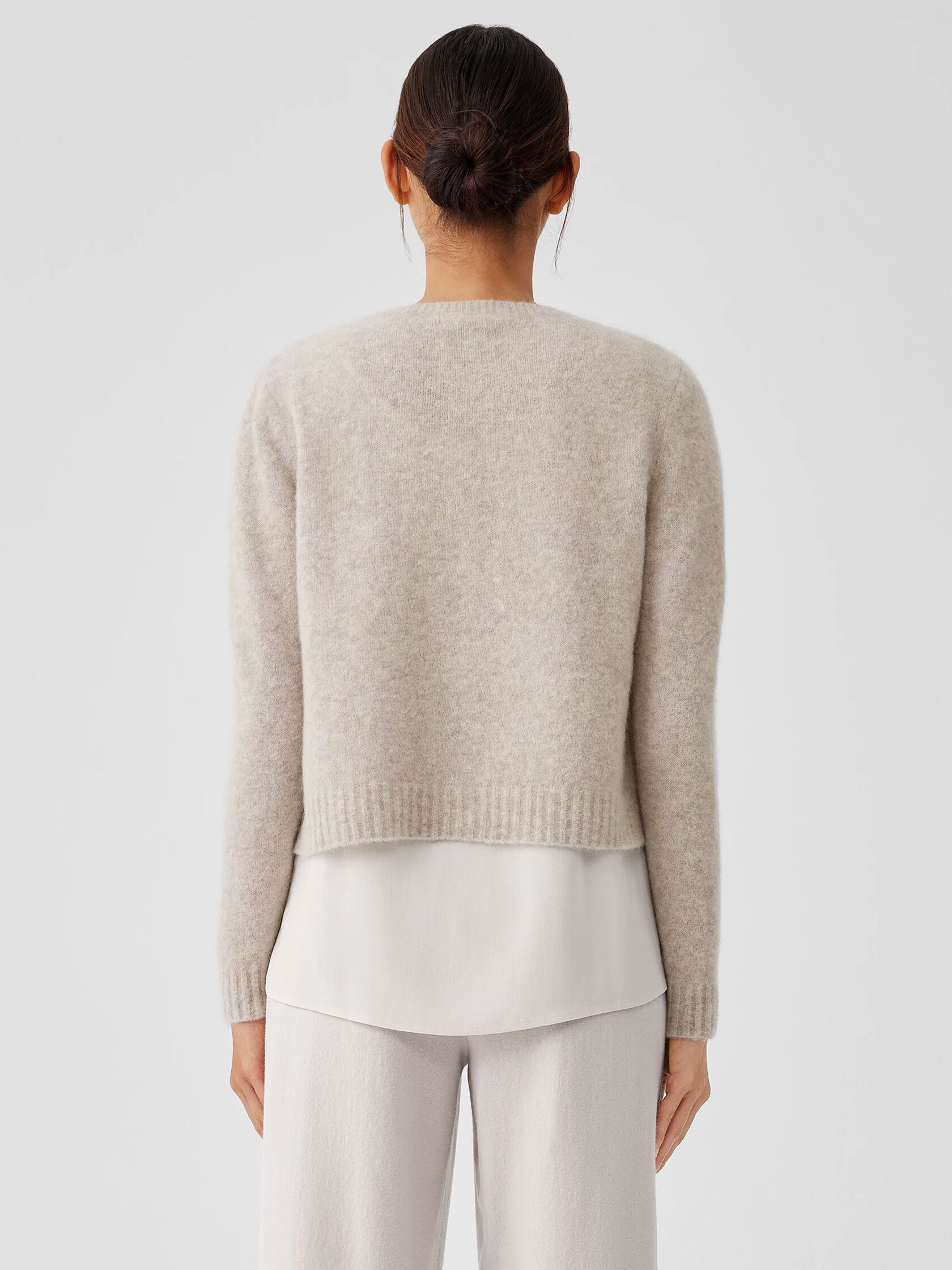 Mohair Plush Mélange Crew Neck Cardigan