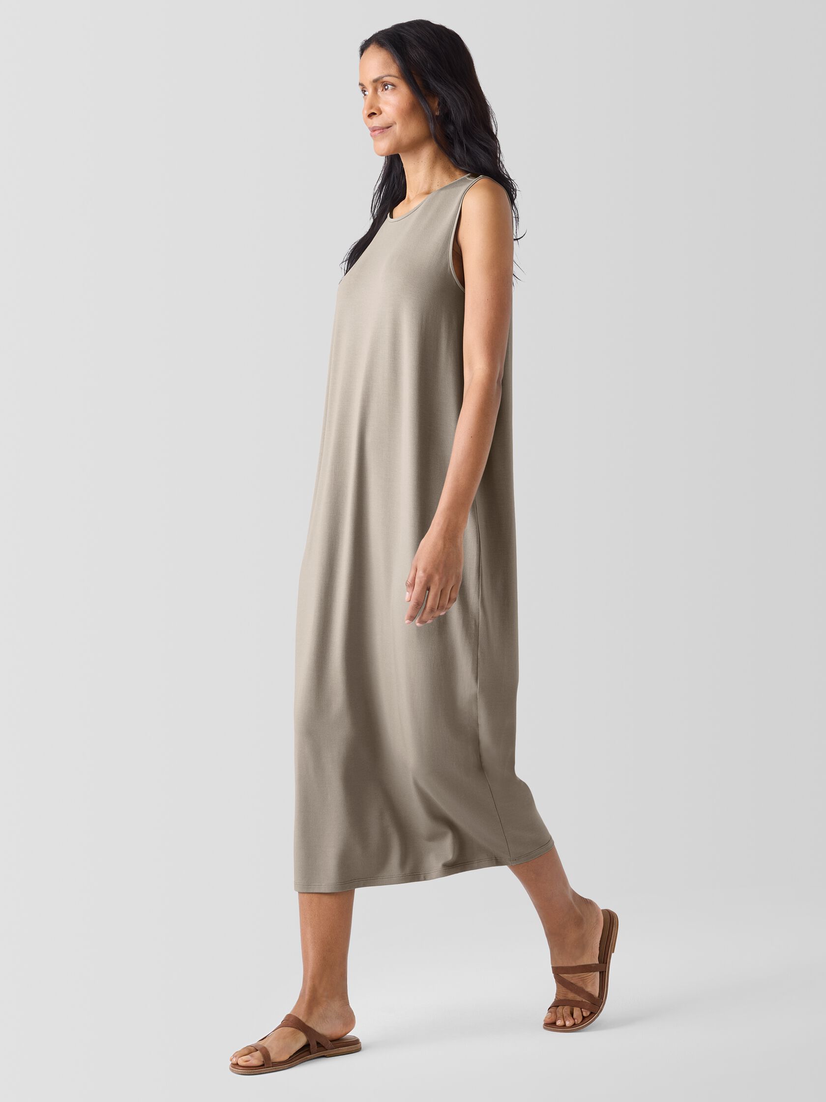 Stretch Jersey Knit Round Neck Dress