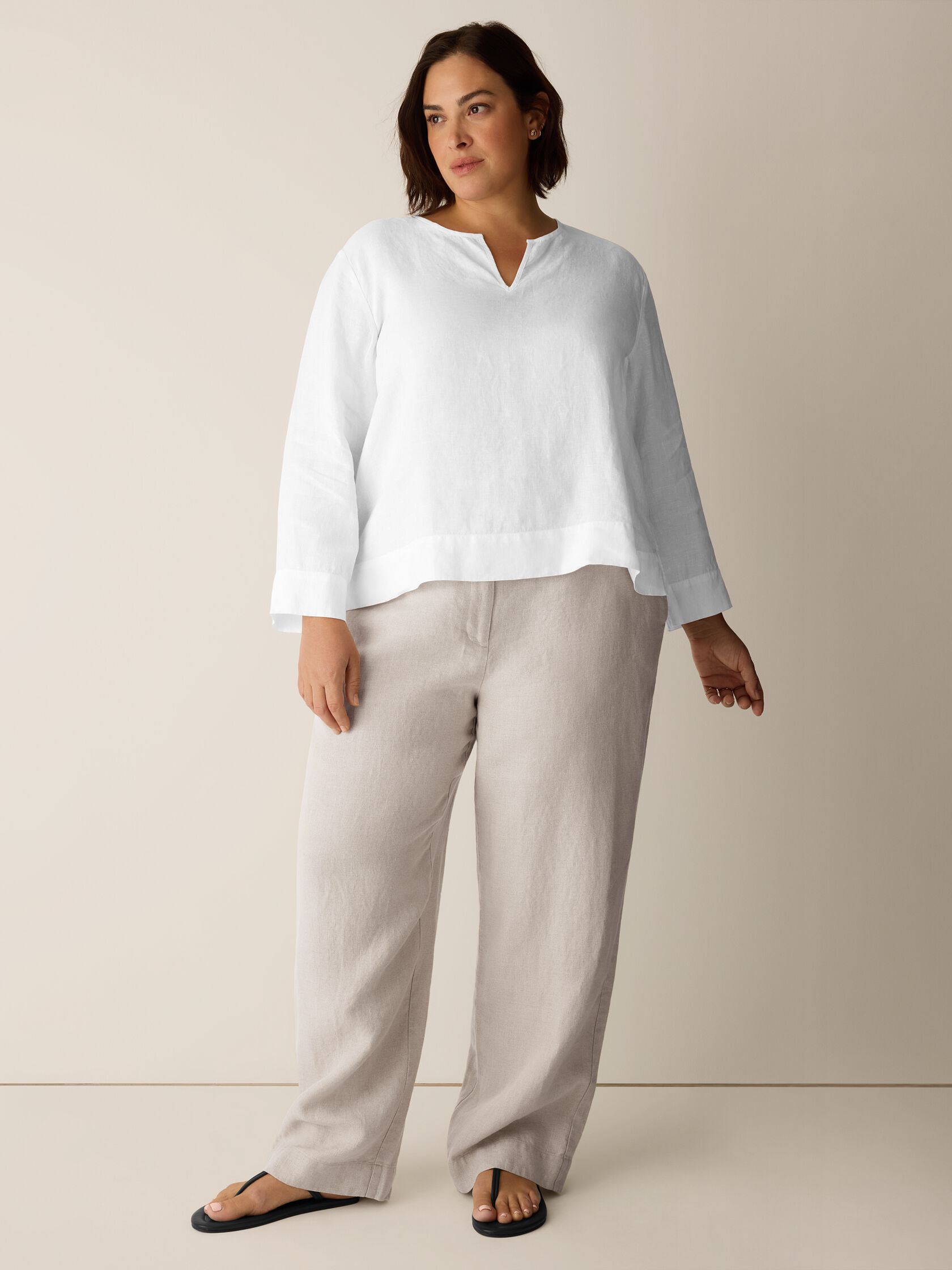 Organic Handkerchief Linen Split Neck Top