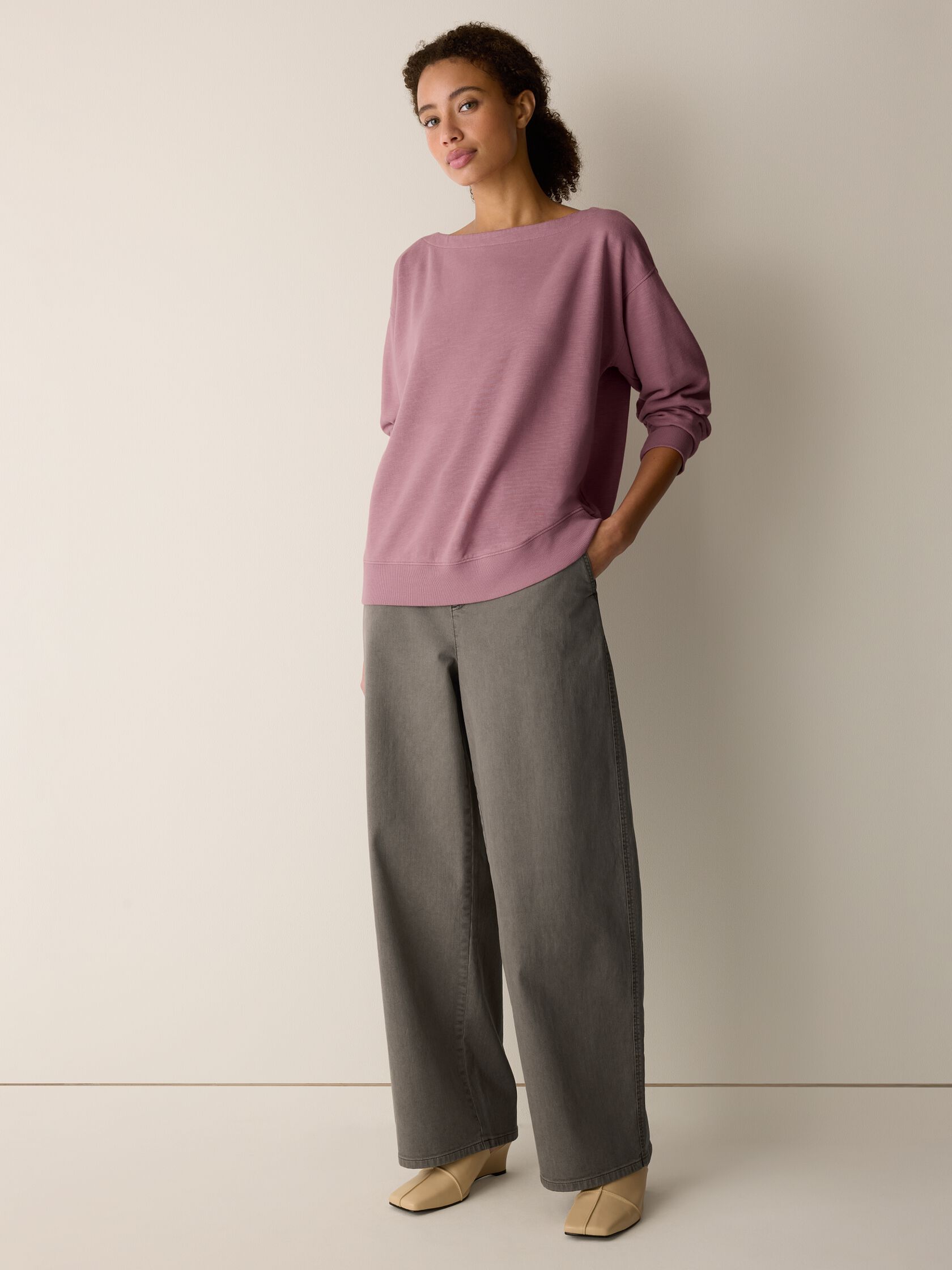 Garment-Dyed Organic Cotton Terry Bateau Neck Top