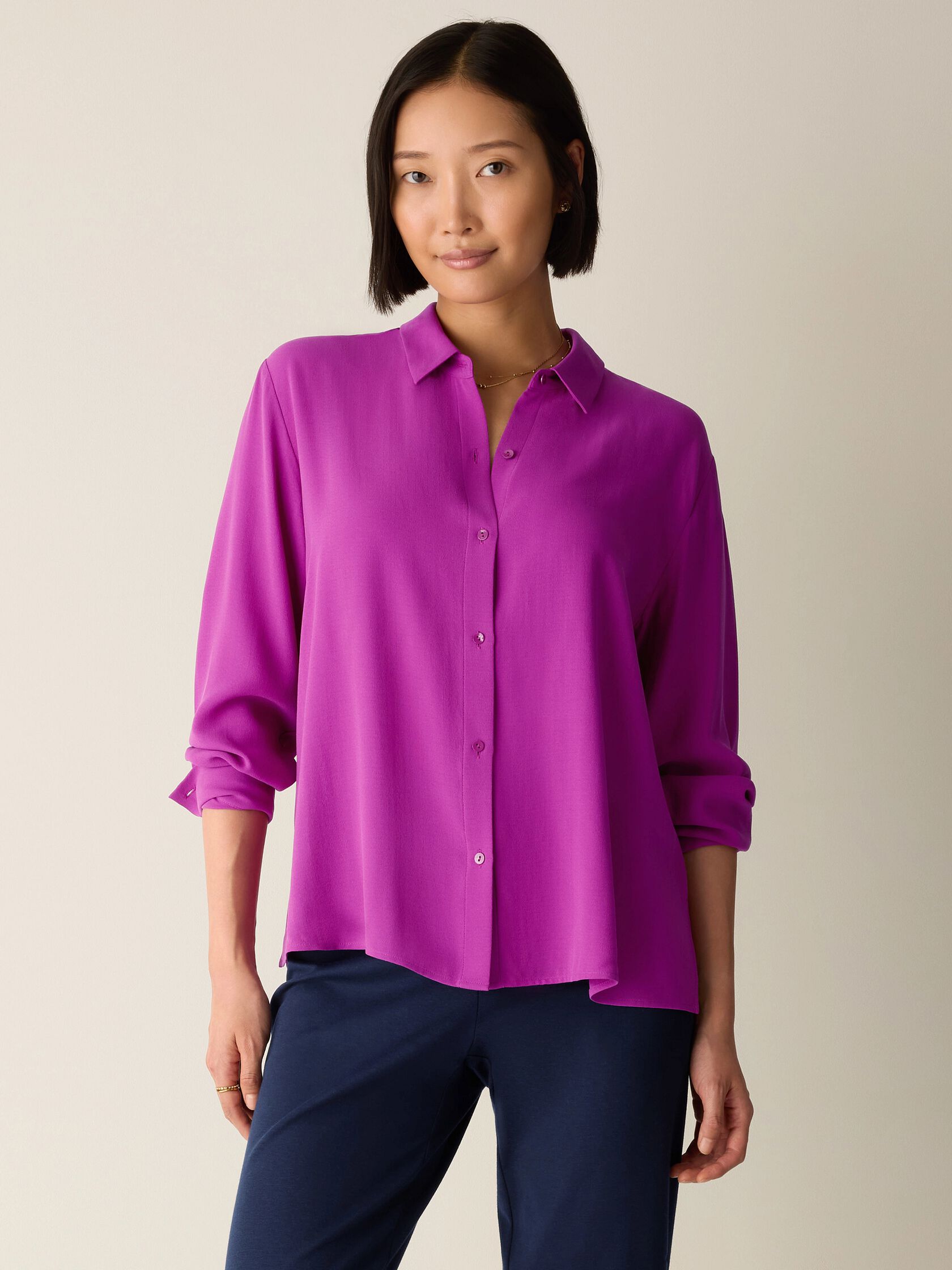 Silk Georgette Crepe Classic Collar Shirt