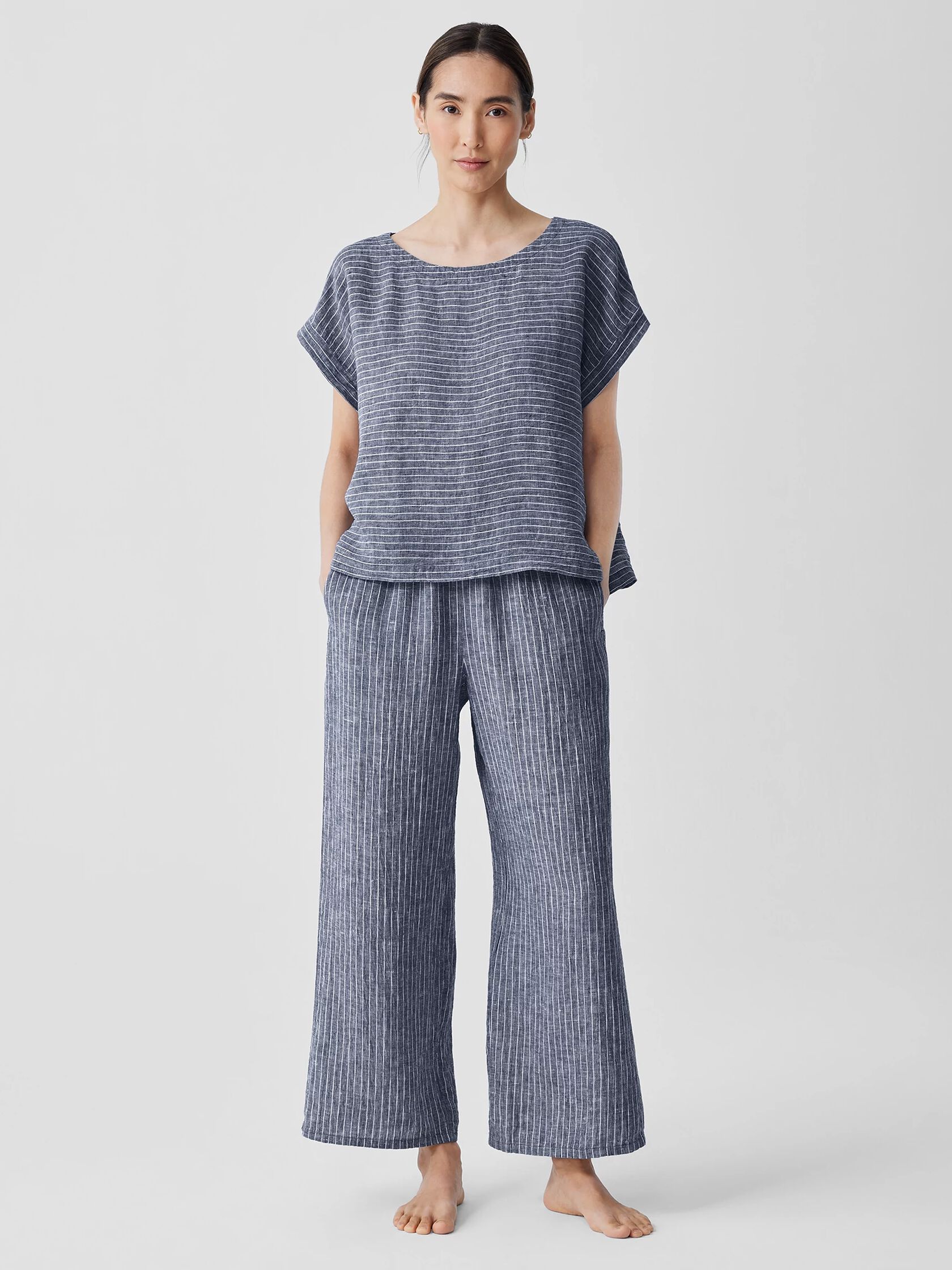 Puckered Organic Linen Wide-Leg Pant