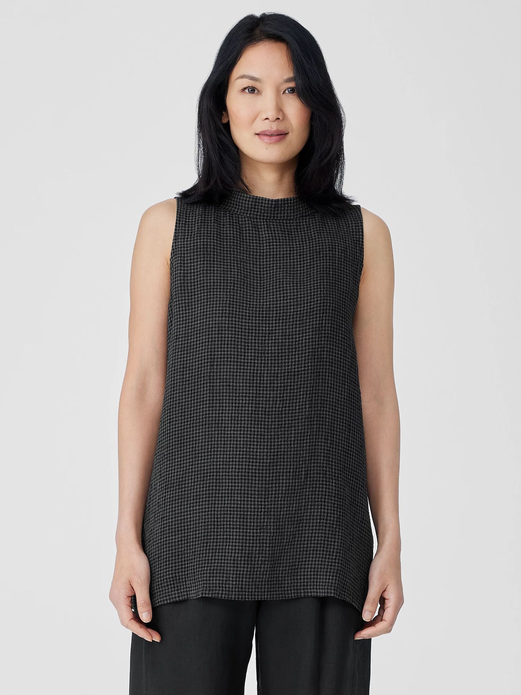 Puckered Organic Linen Mock Neck Top