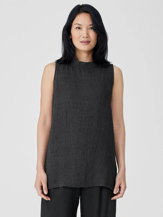 Puckered Organic Linen Mock Neck Top EILEEN FISHER