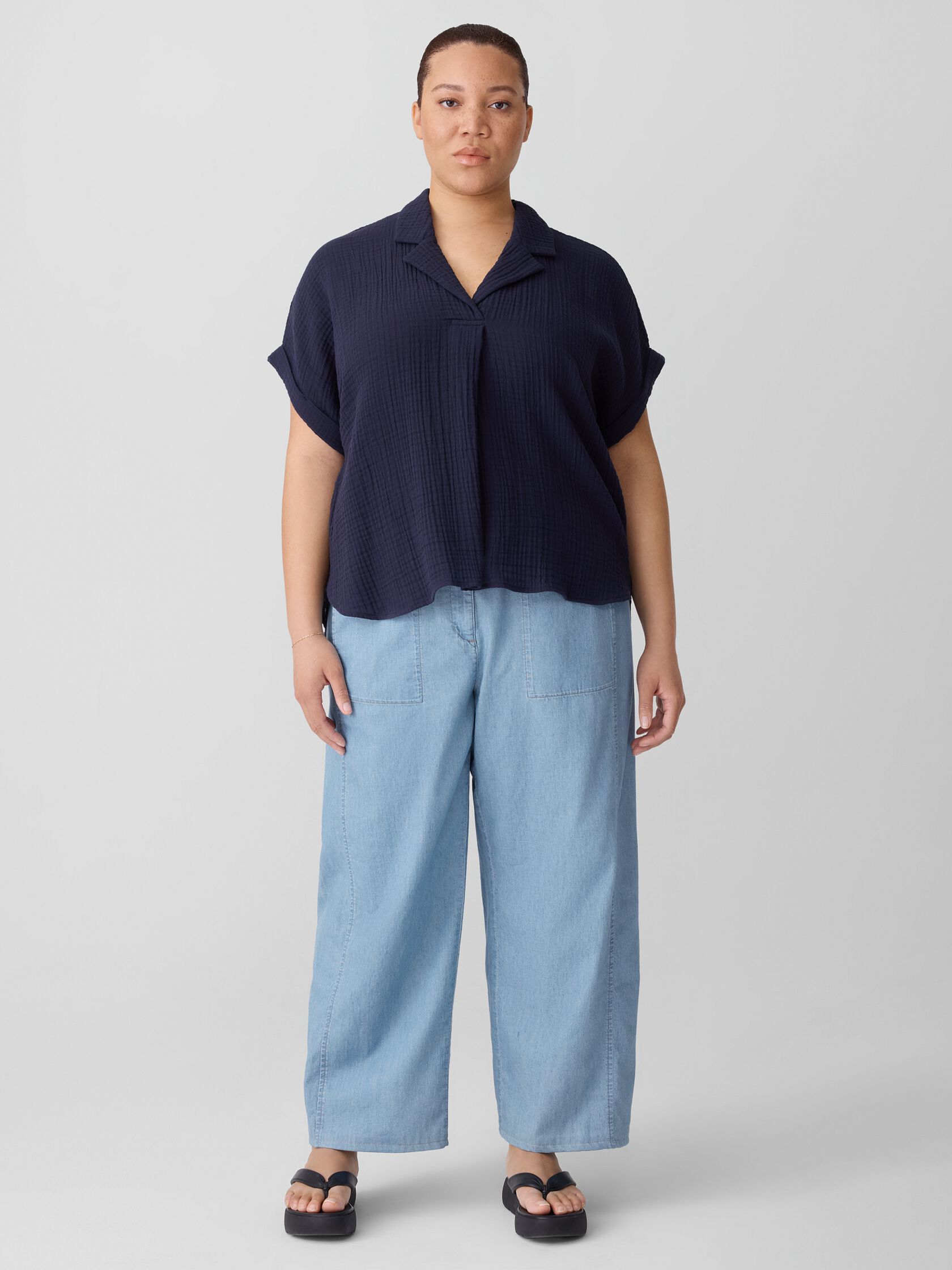 Organic Cotton Lofty Gauze Notch Collar Top