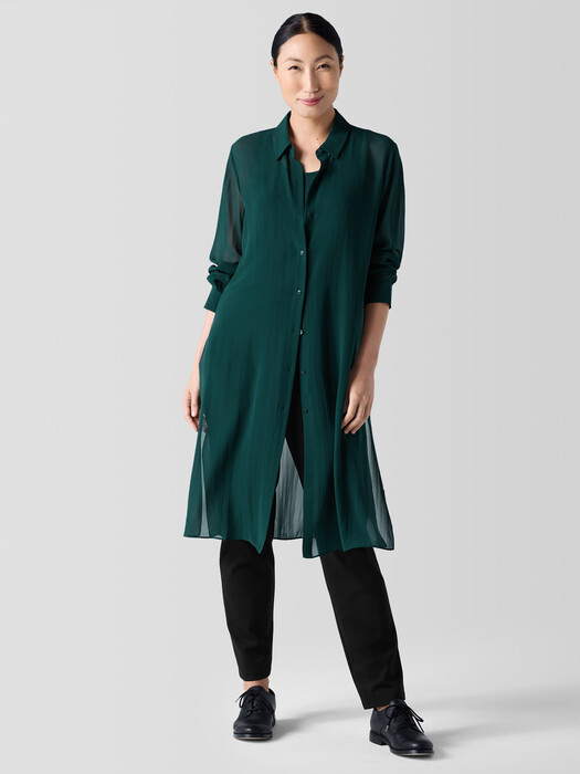 Sheer Silk Georgette Classic Collar Long Shirt