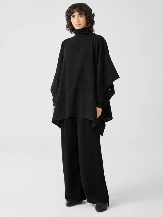 Wool Gauze Grid Poncho