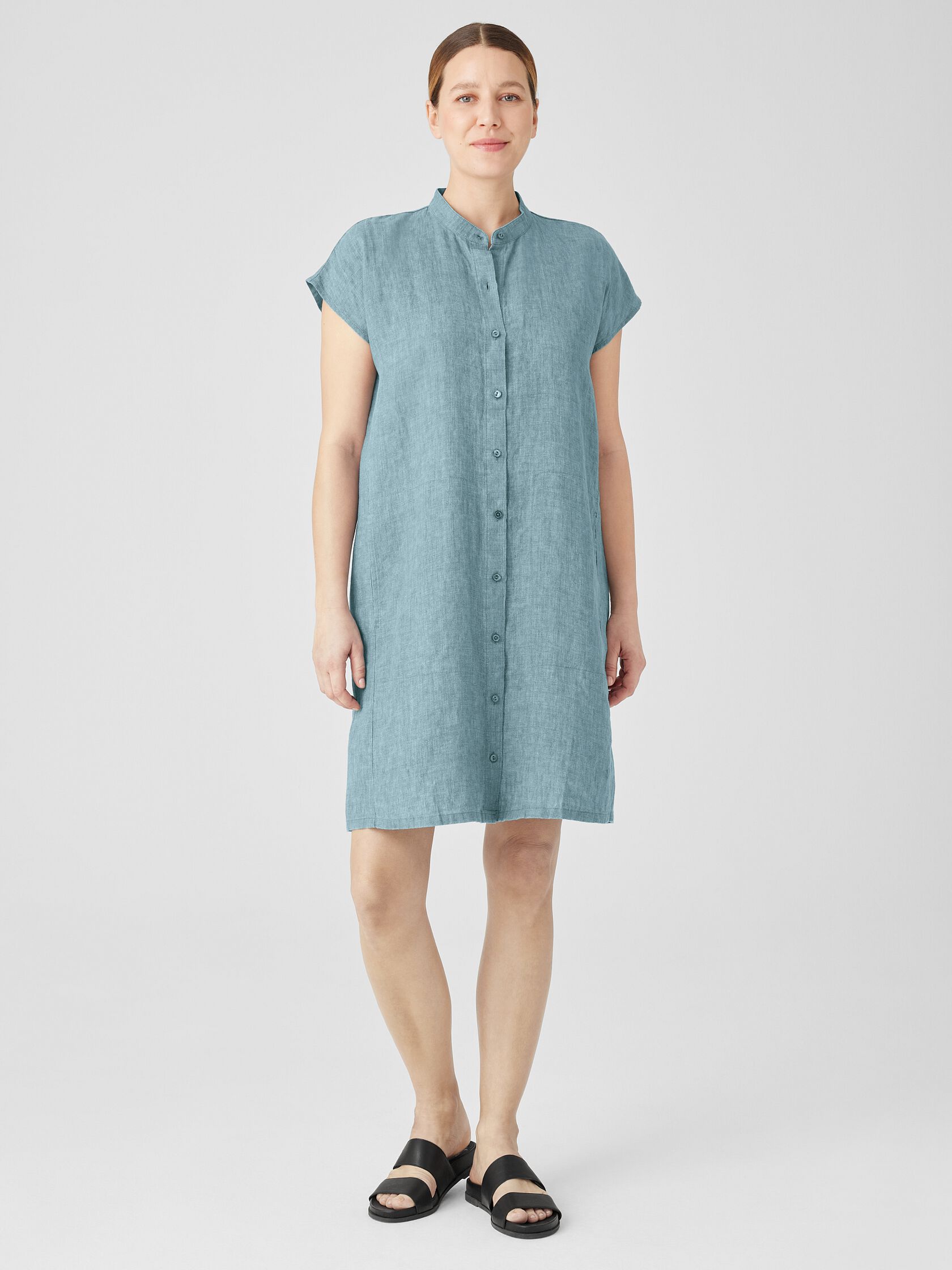 Washed Organic Linen Delave Shirtdress