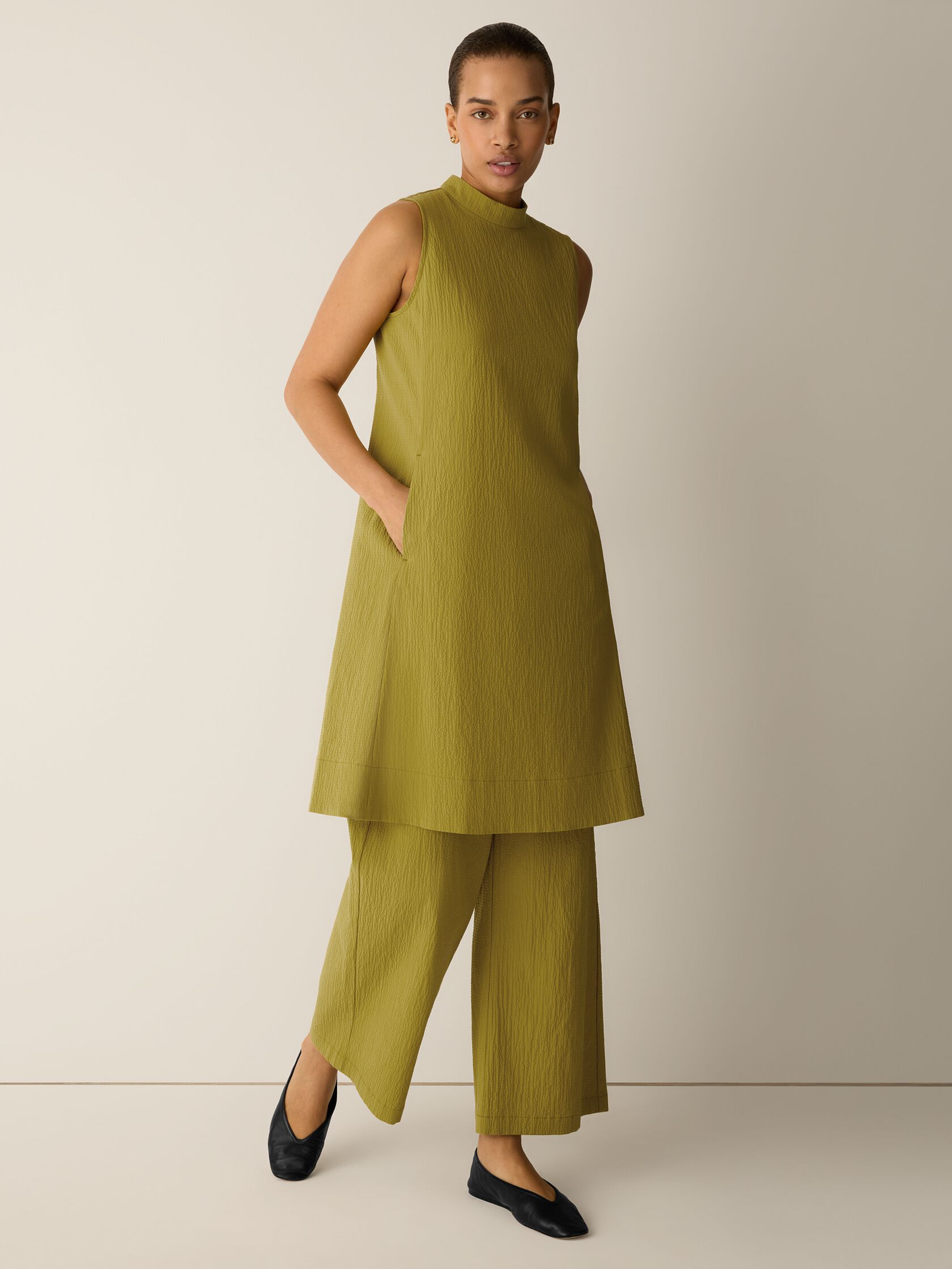 Organic Cotton Pucker Mock Neck Dress