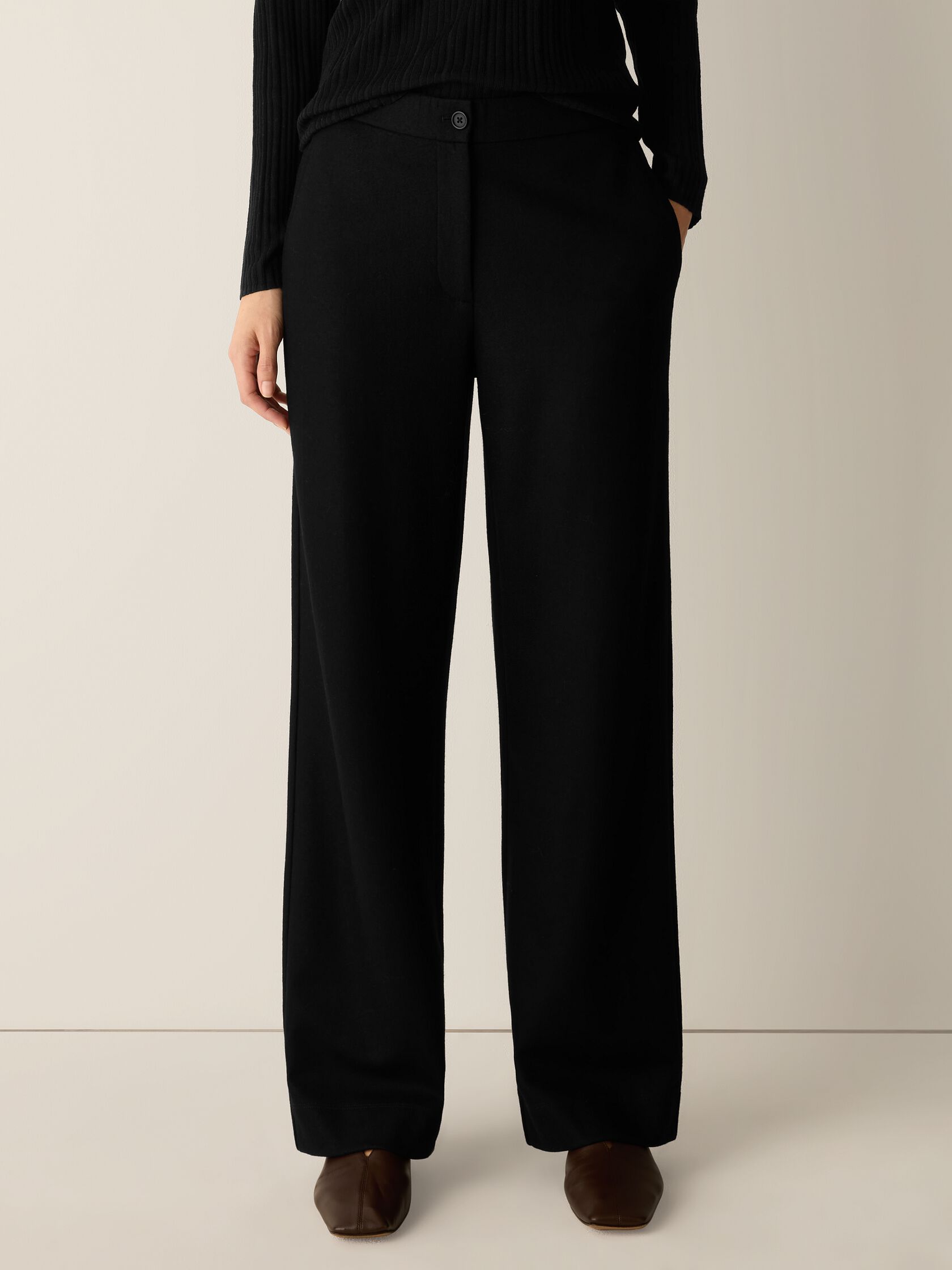 Felted Wool Jersey Full-Length Straight Trouser&nbsp;in Regenerative Wool