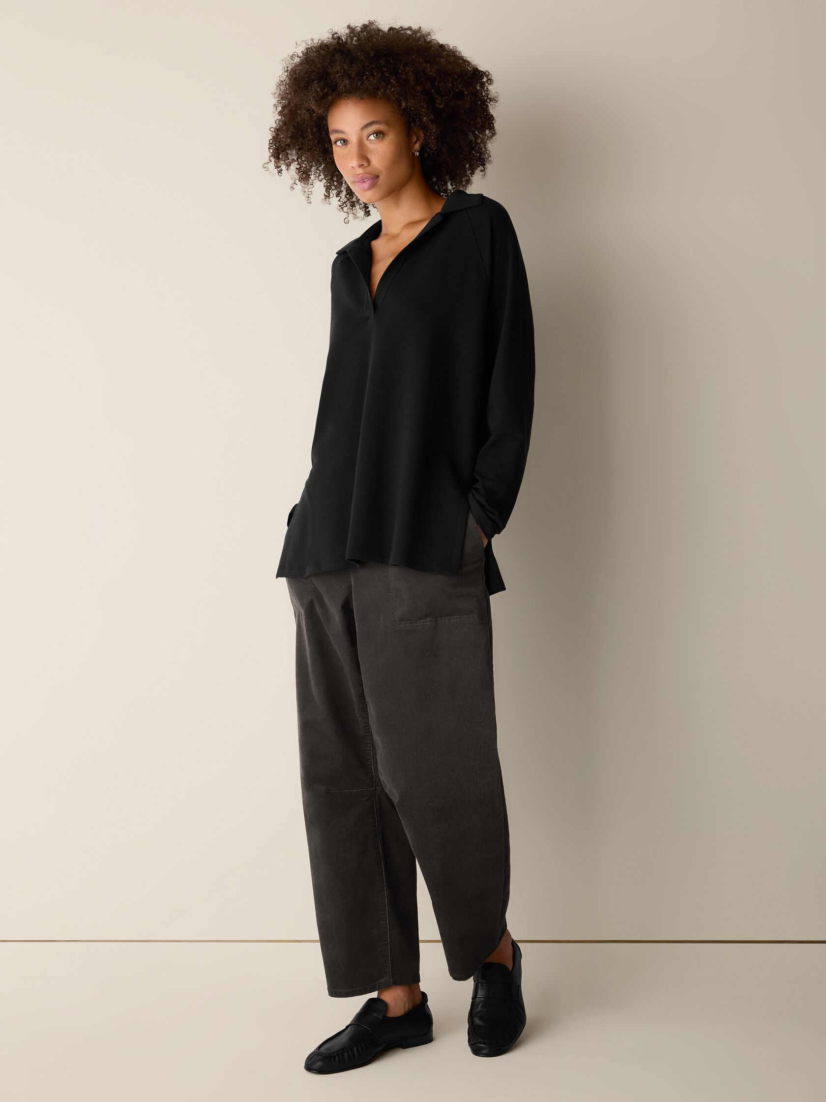 Cozy Brushed Terry Hug Split Neck Long Top