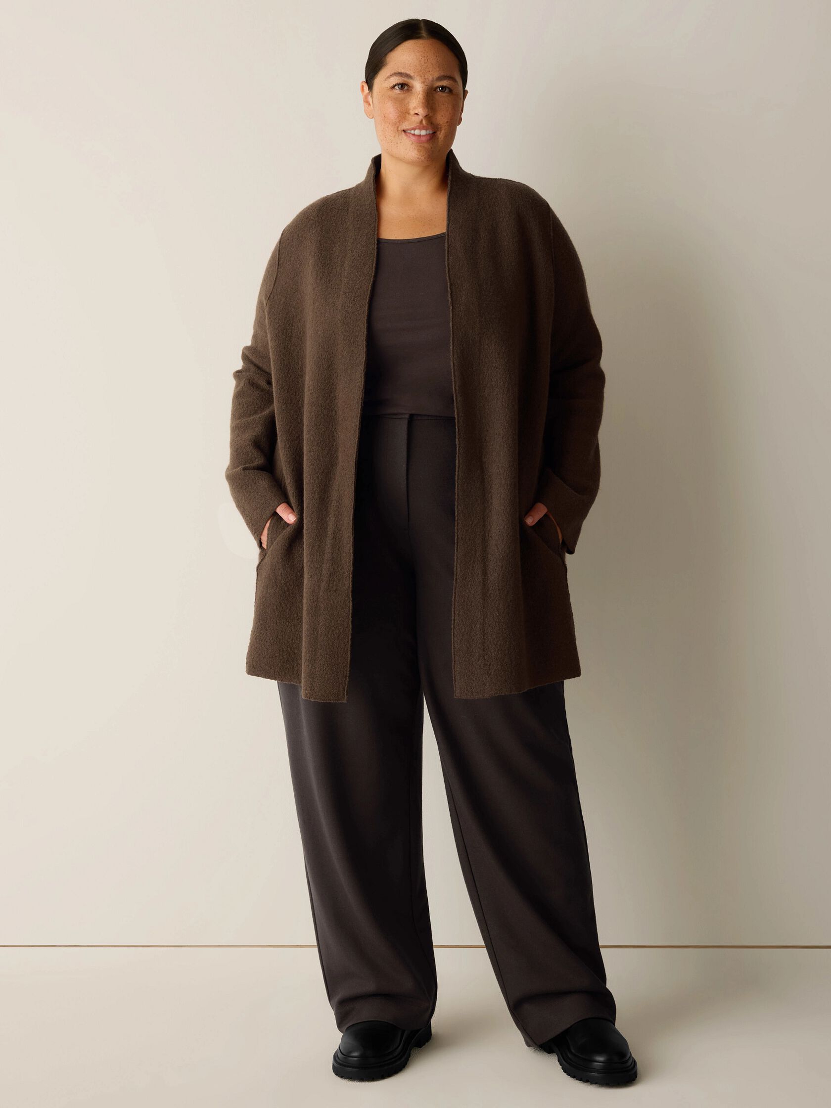 Lightweight Boiled Wool High Collar Jacket in Regenerative Wool