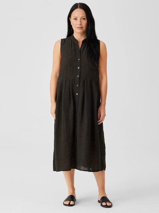 Puckered Organic Linen Pleated Dress