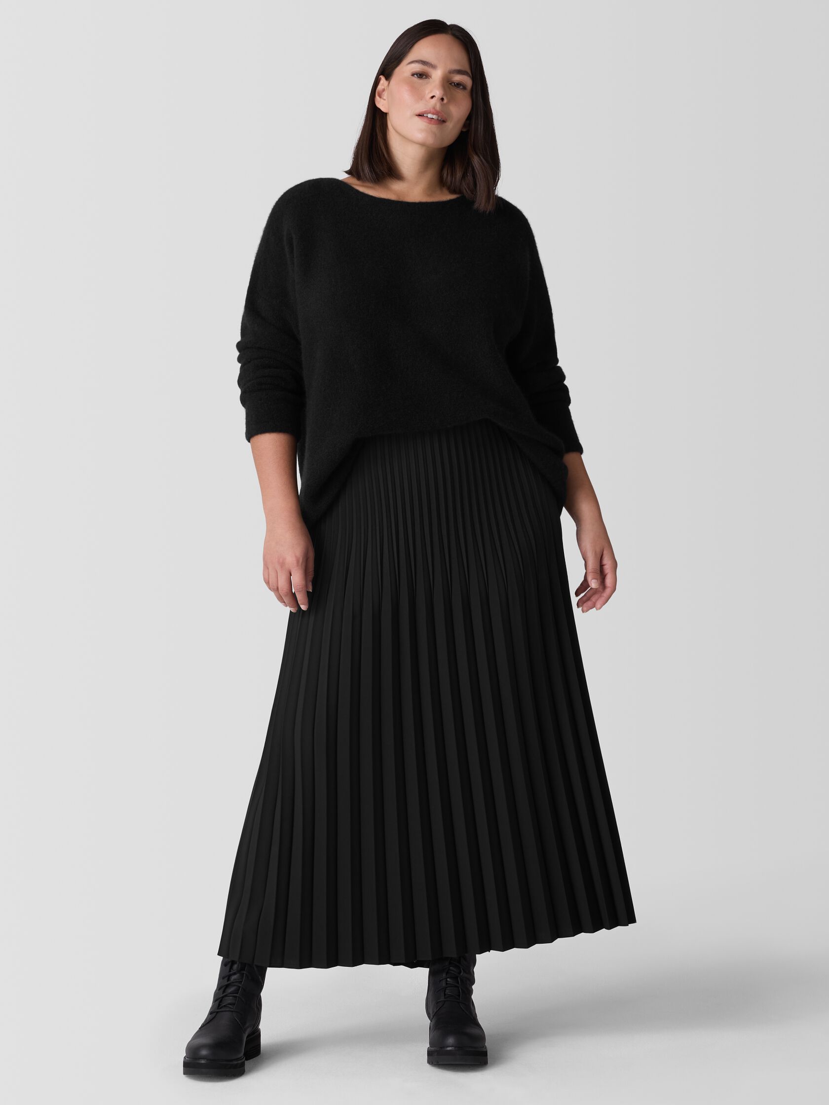Woven Wool Silk A-Line Skirt