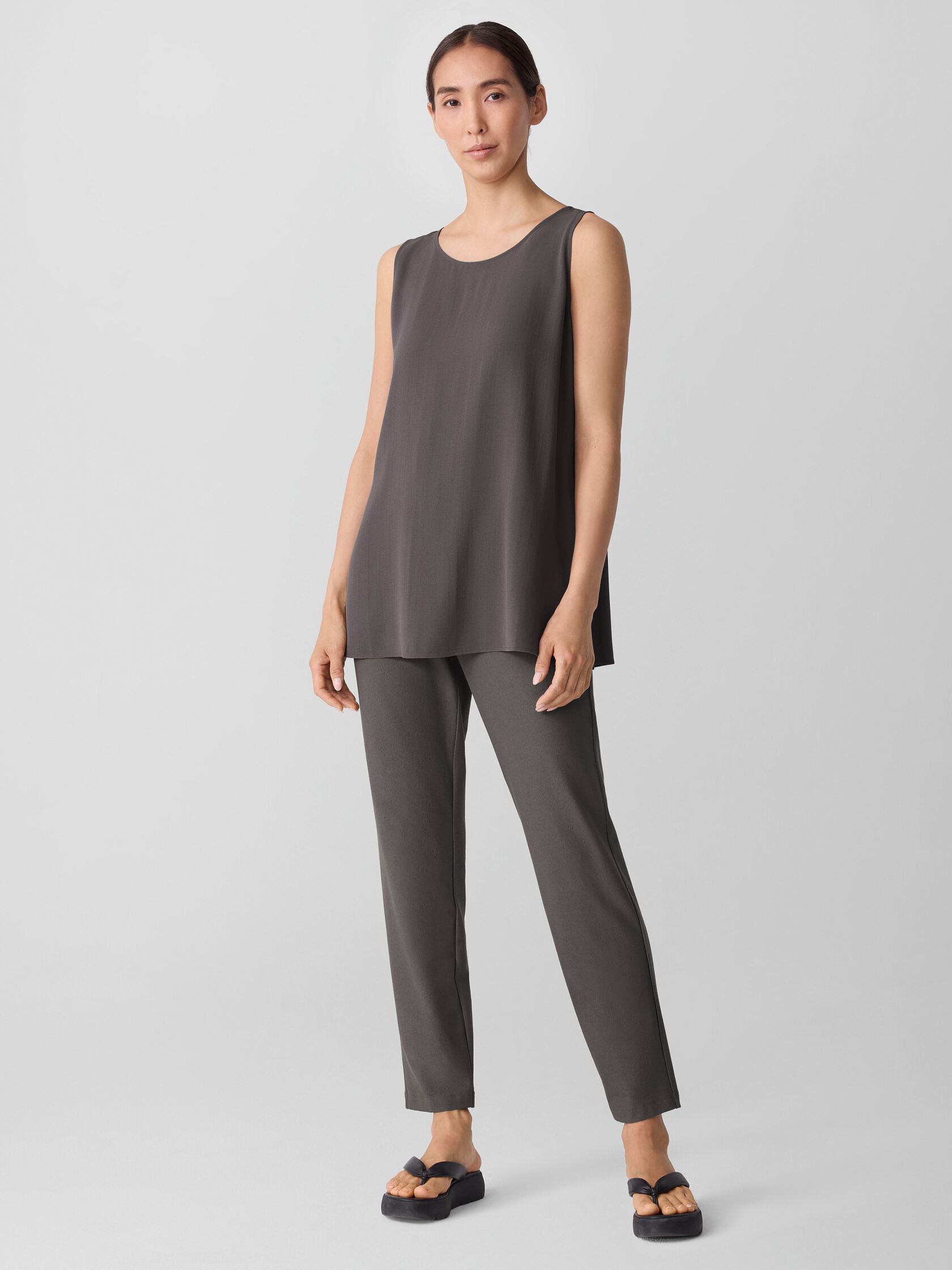 Silk Georgette Crepe Ballet Neck Long Tank