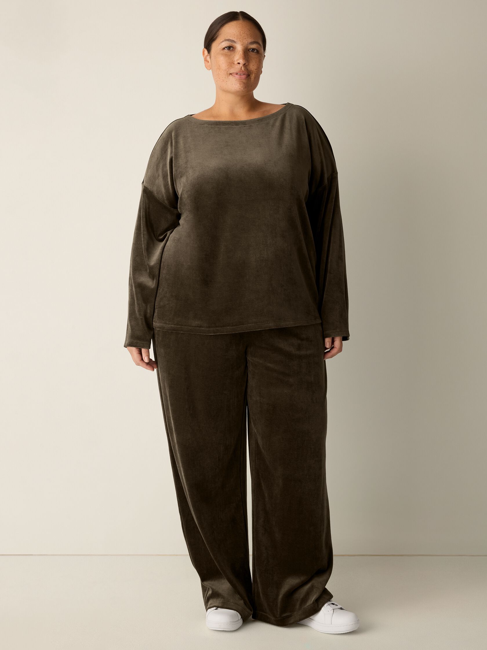 Cozy Velour Knit Bateau Neck Top