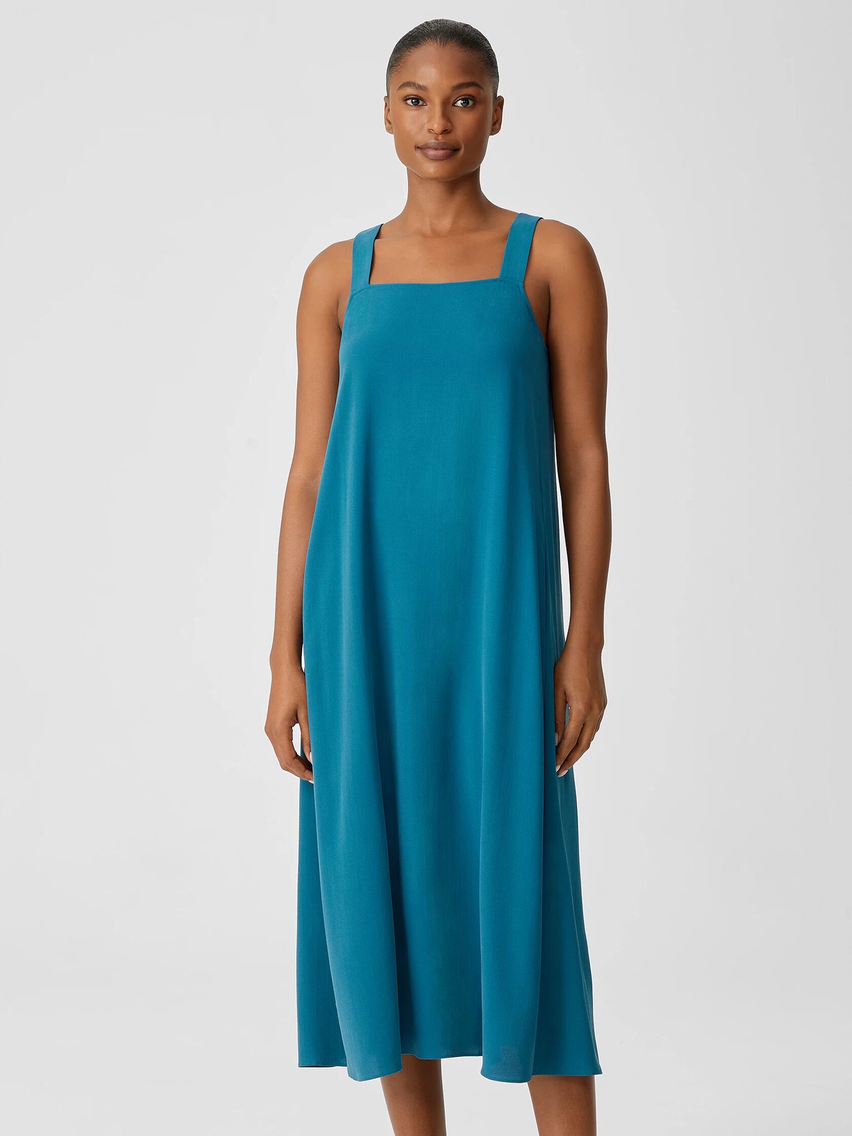 Silk Georgette Crepe Square Neck Dress