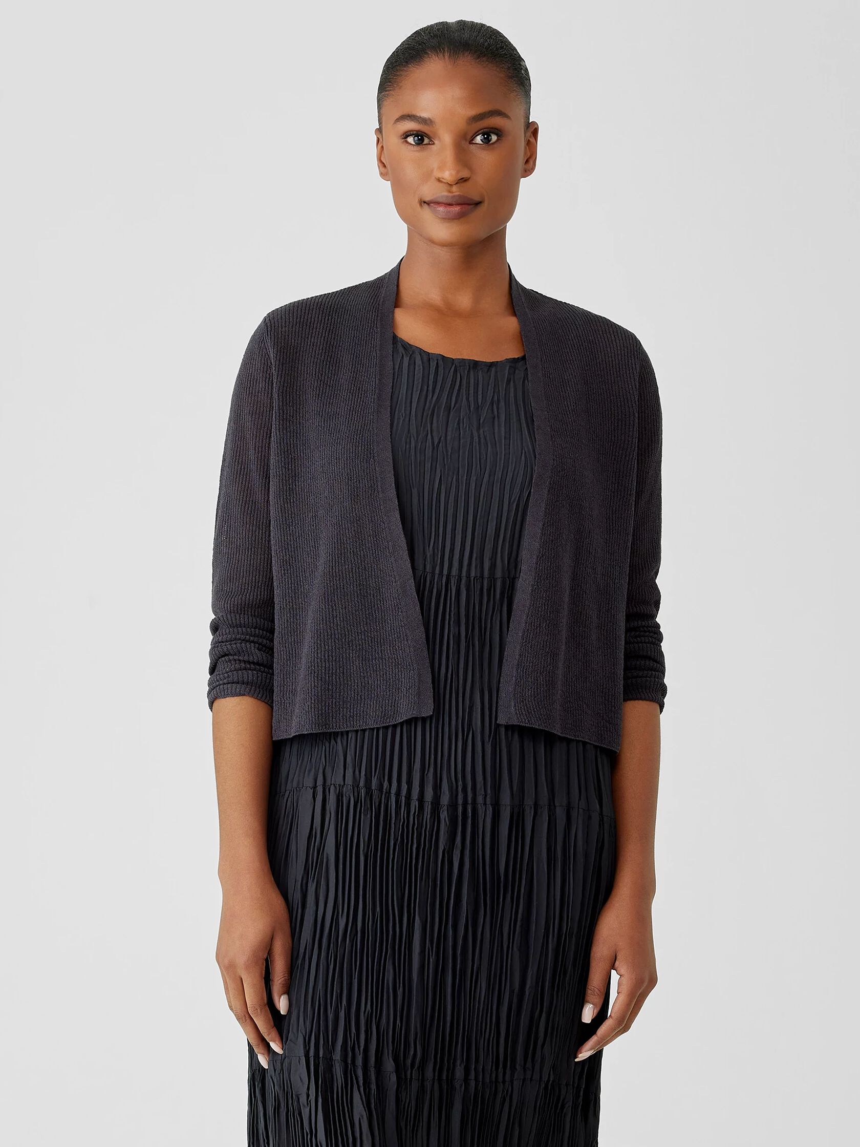 Organic Linen Cotton Tuck Cropped Cardigan
