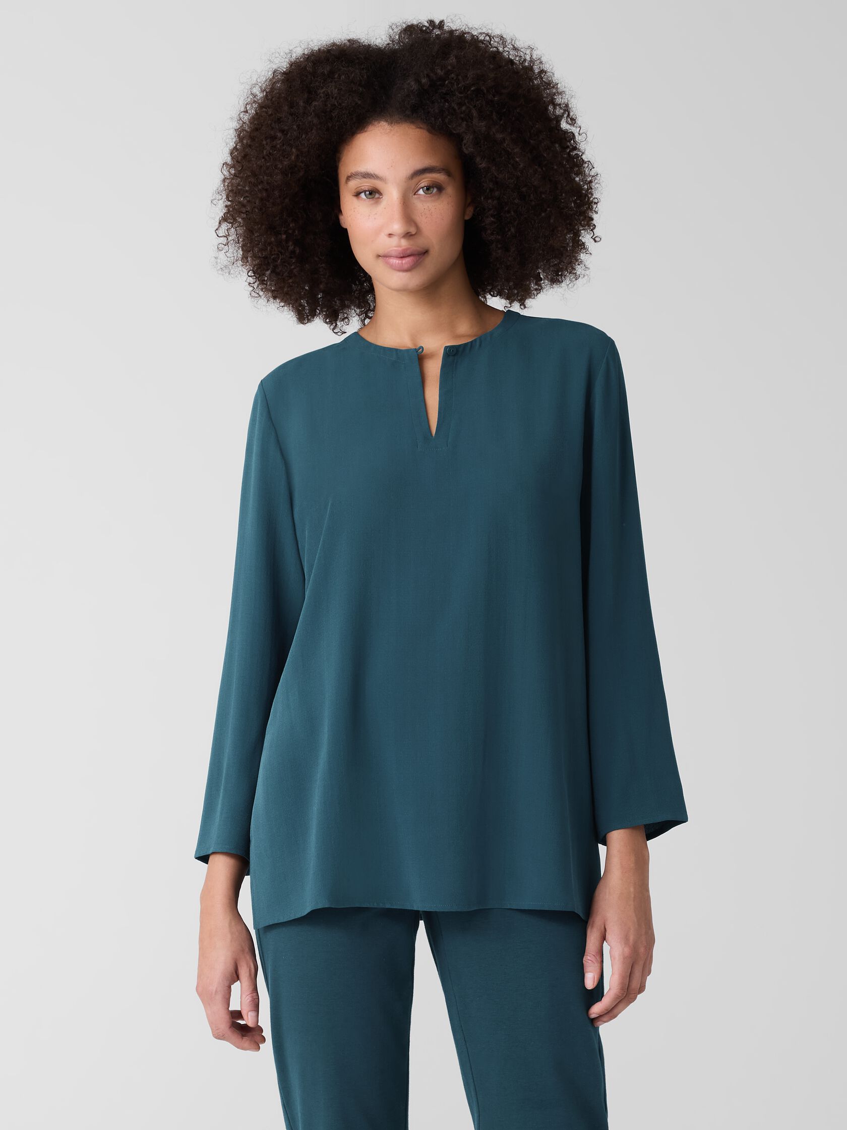 Silk Georgette Crepe Keyhole Top