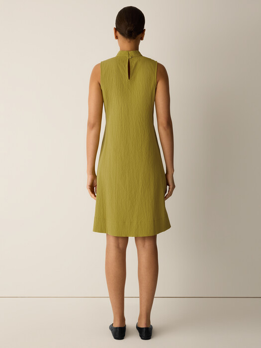 a line mock neck dress Mock Neck A-Line Dress with Puff Sleeves and Bow Back 44883