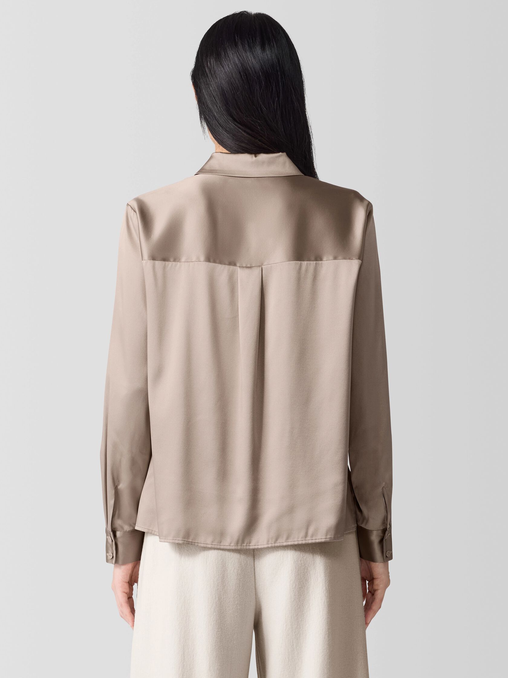 Stretch Silk Charmeuse Classic Collar Shirt