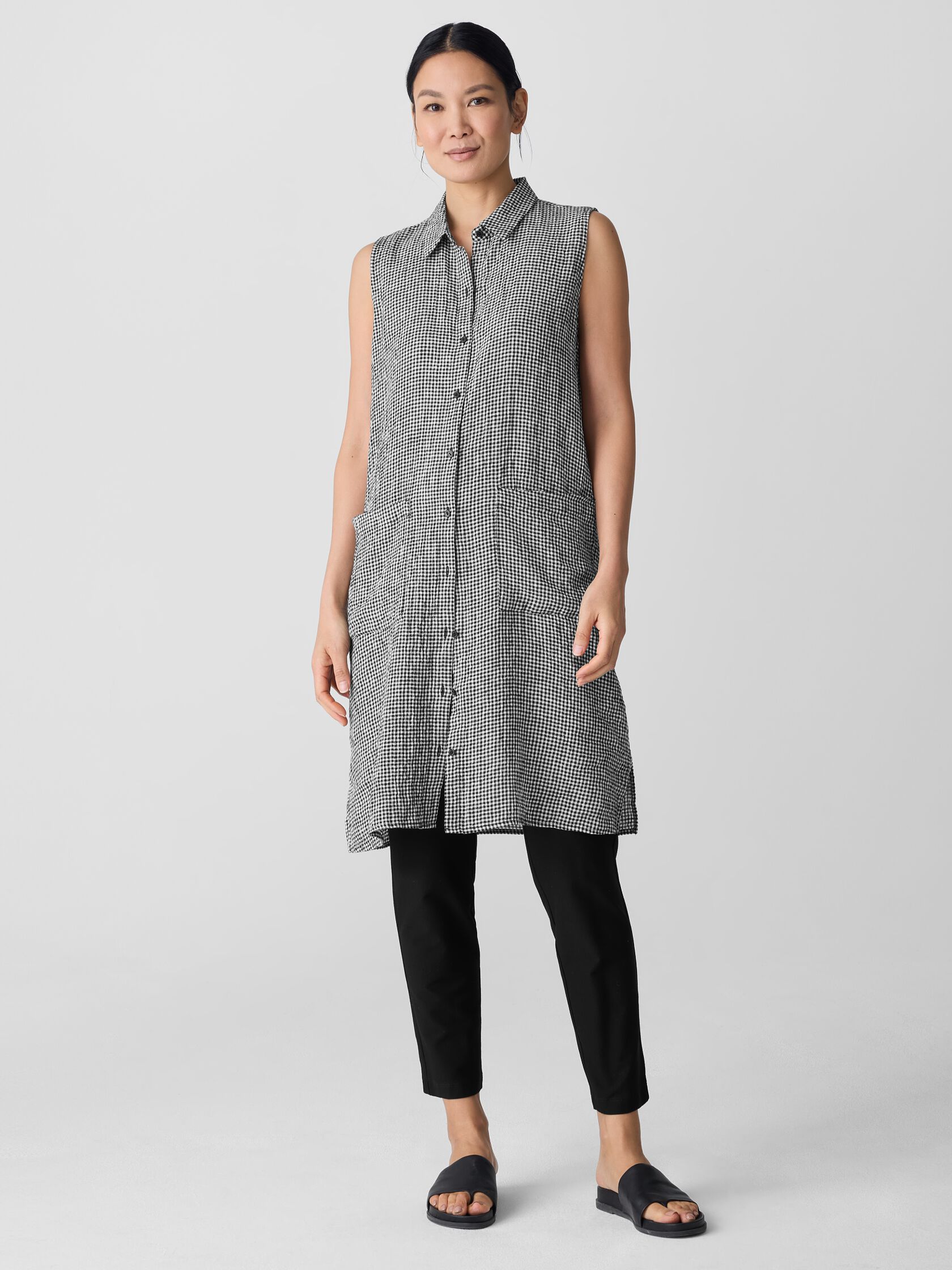 Puckered Organic Linen Sleeveless Dress