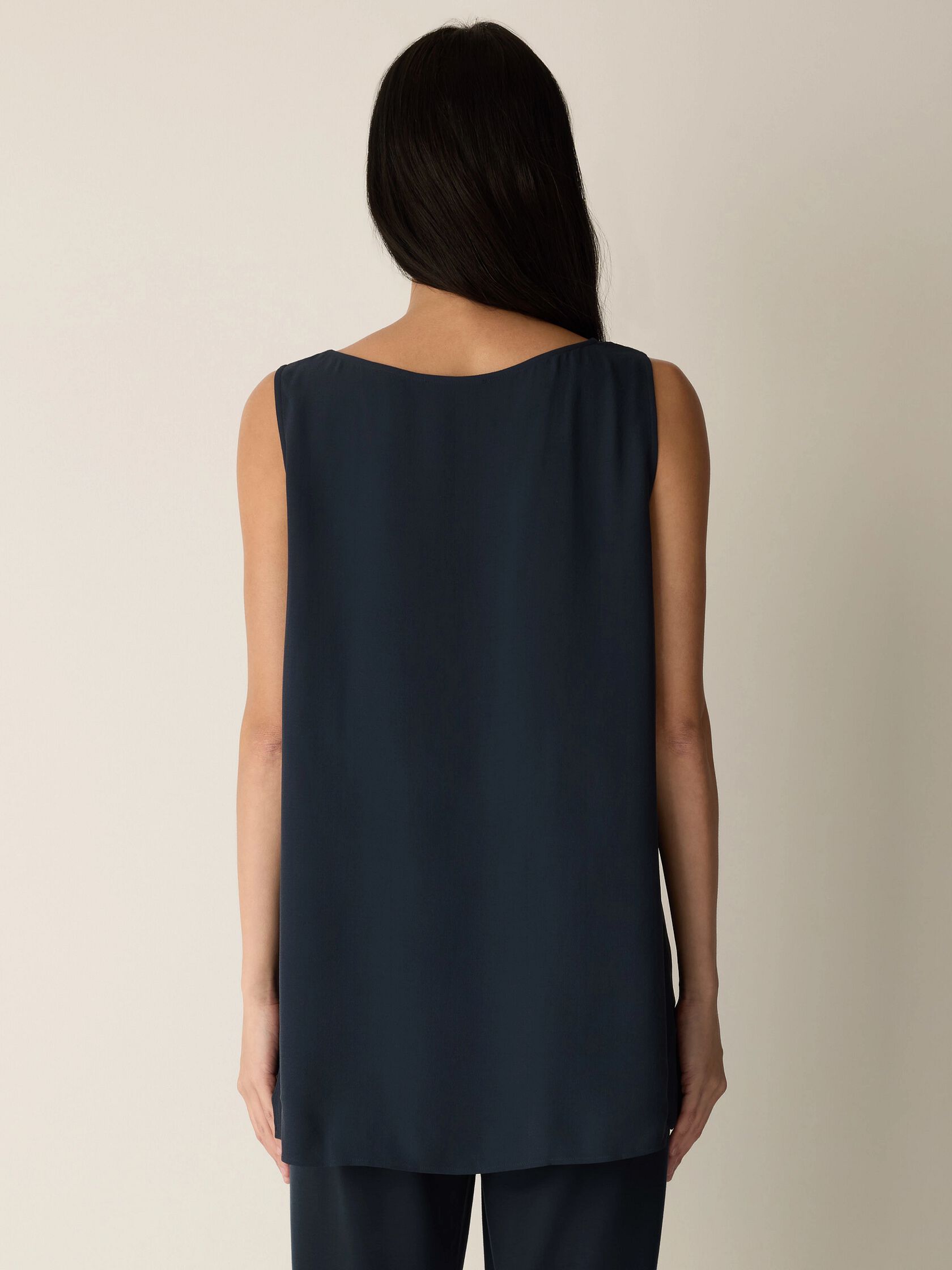 Silk Georgette Crepe Ballet Neck Long Tank