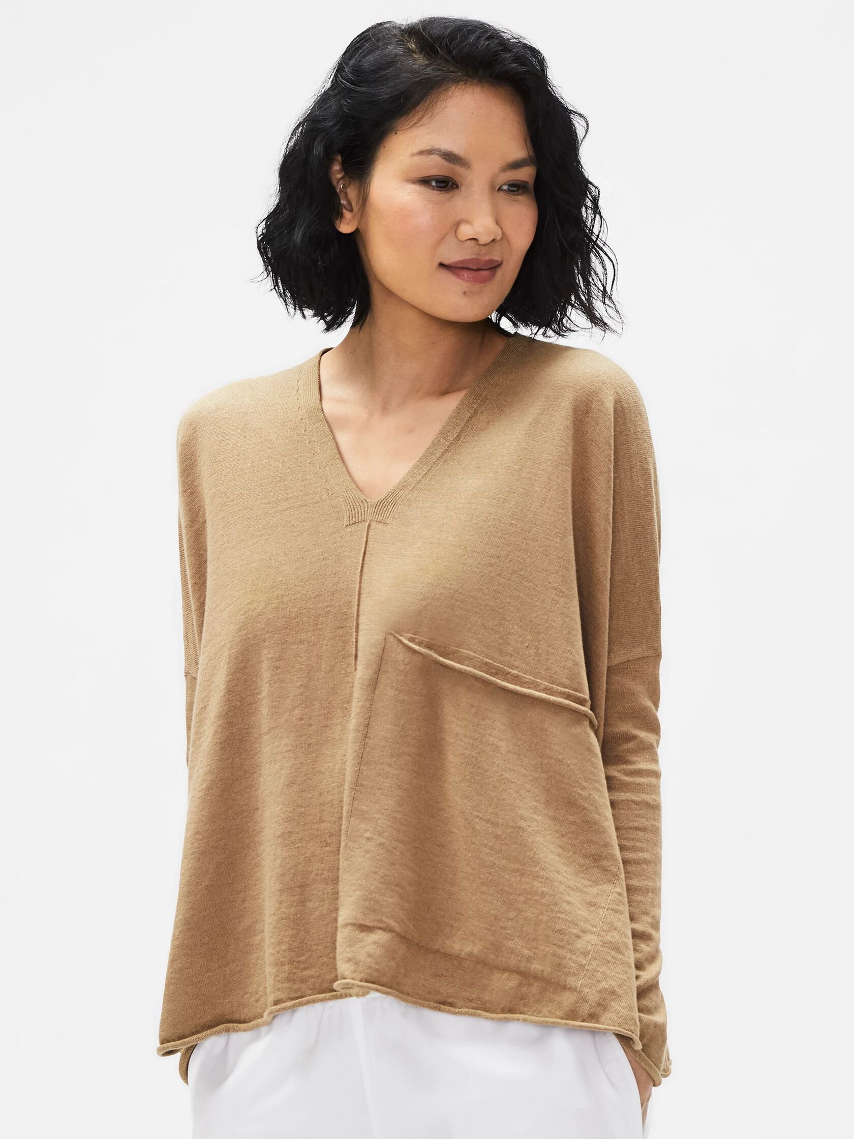 Organic Linen Cotton V-Neck Box-Top