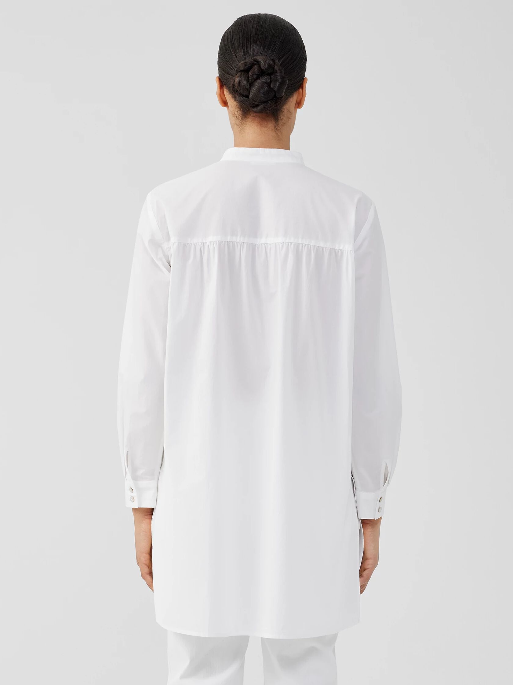 Washed Organic Cotton Poplin Mandarin Collar Long Shirt