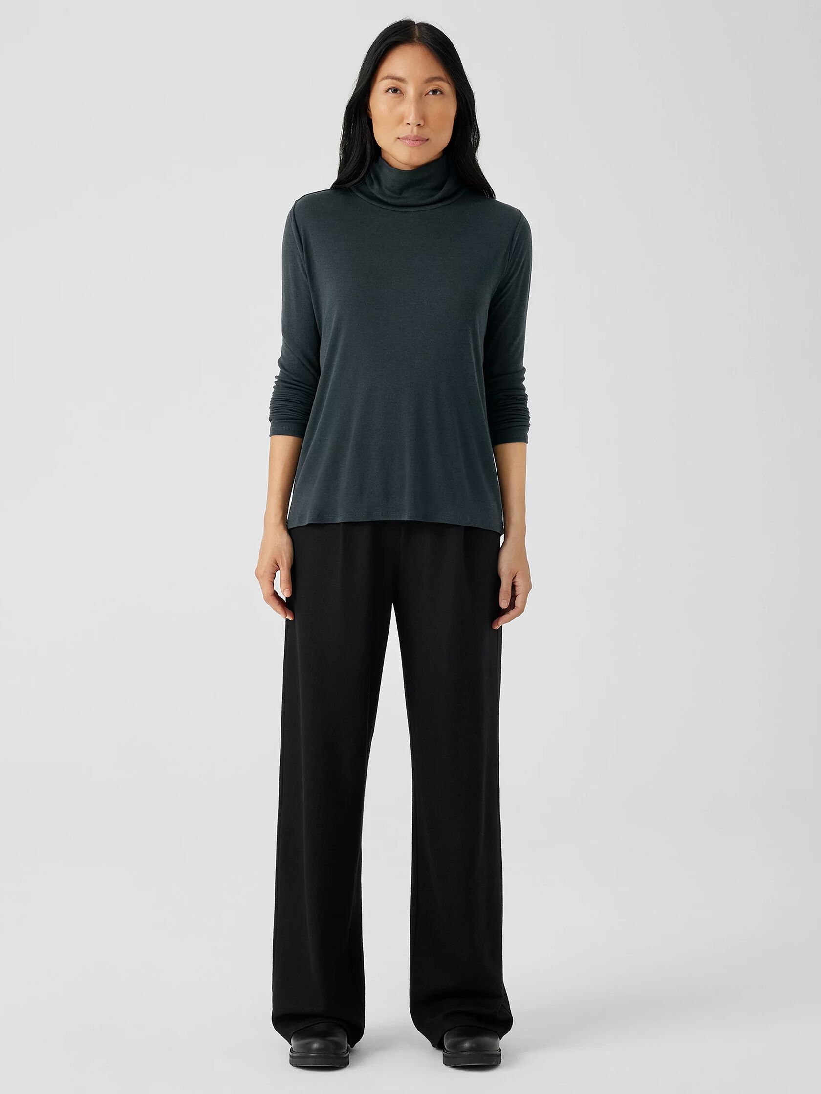 Ribbed Pima Cotton Blend Turtleneck Top