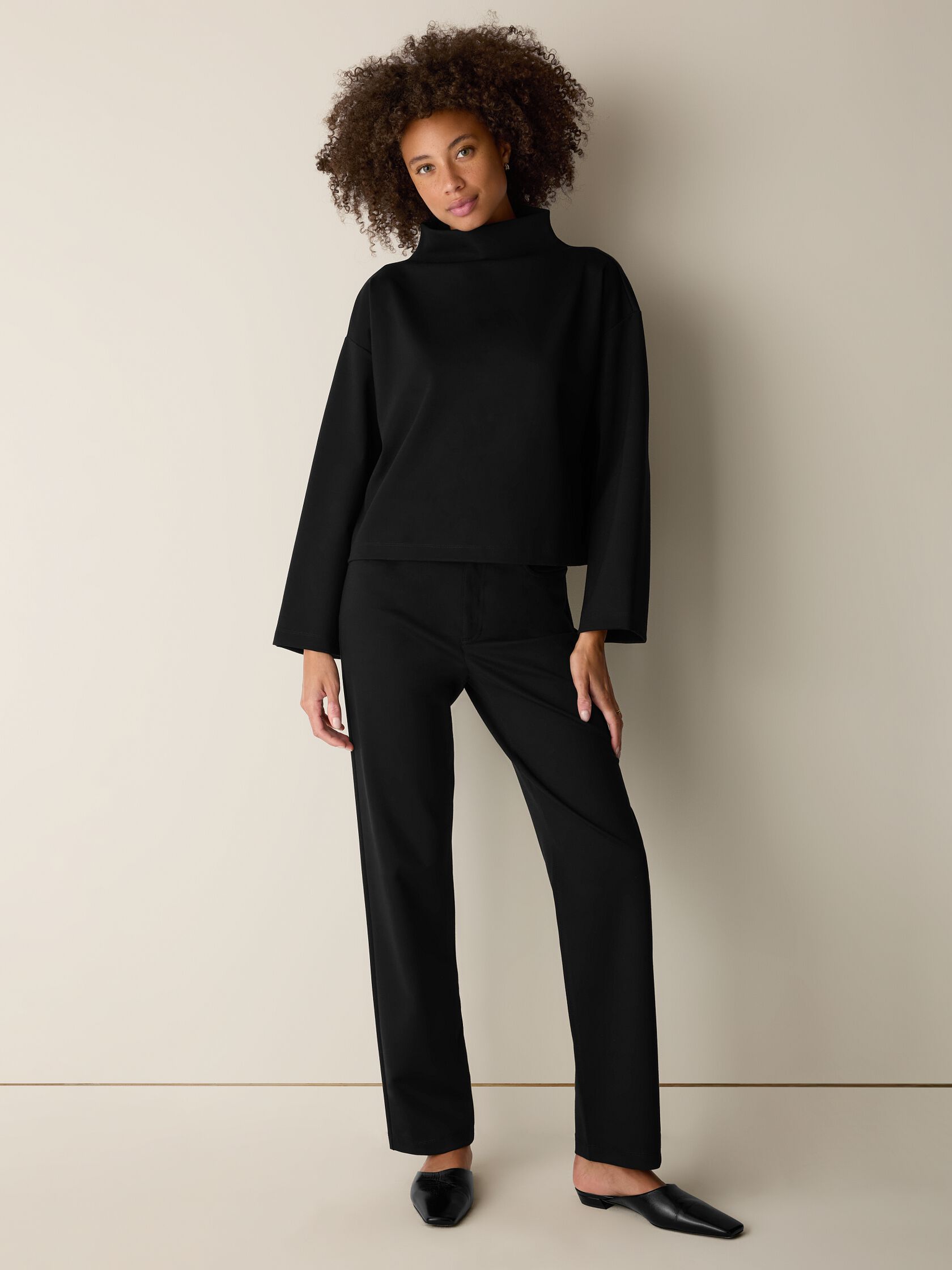 Lightweight Ponte Funnel Neck Top