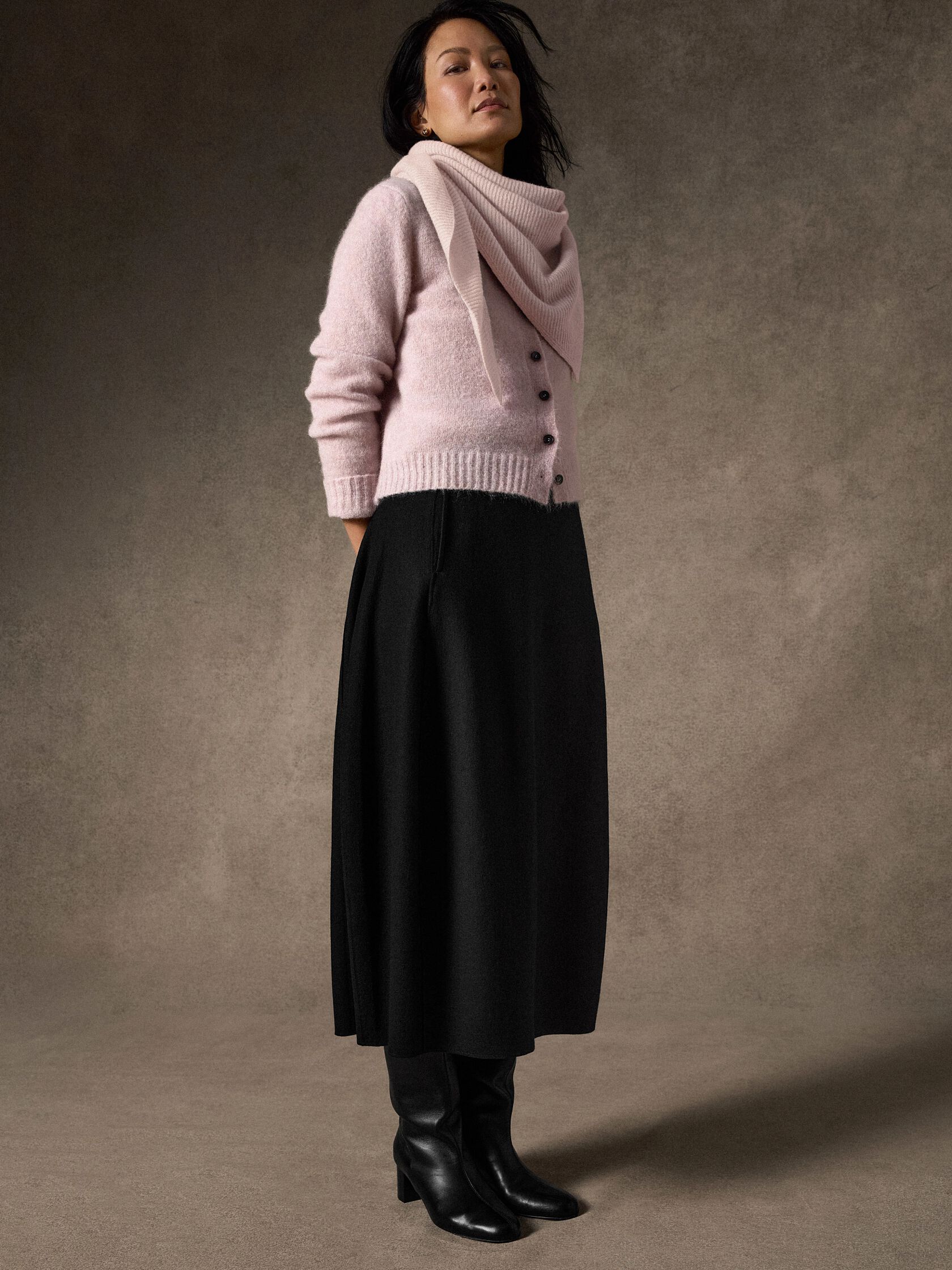 Mohair Plush M&eacute;lange Crew Neck Cardigan