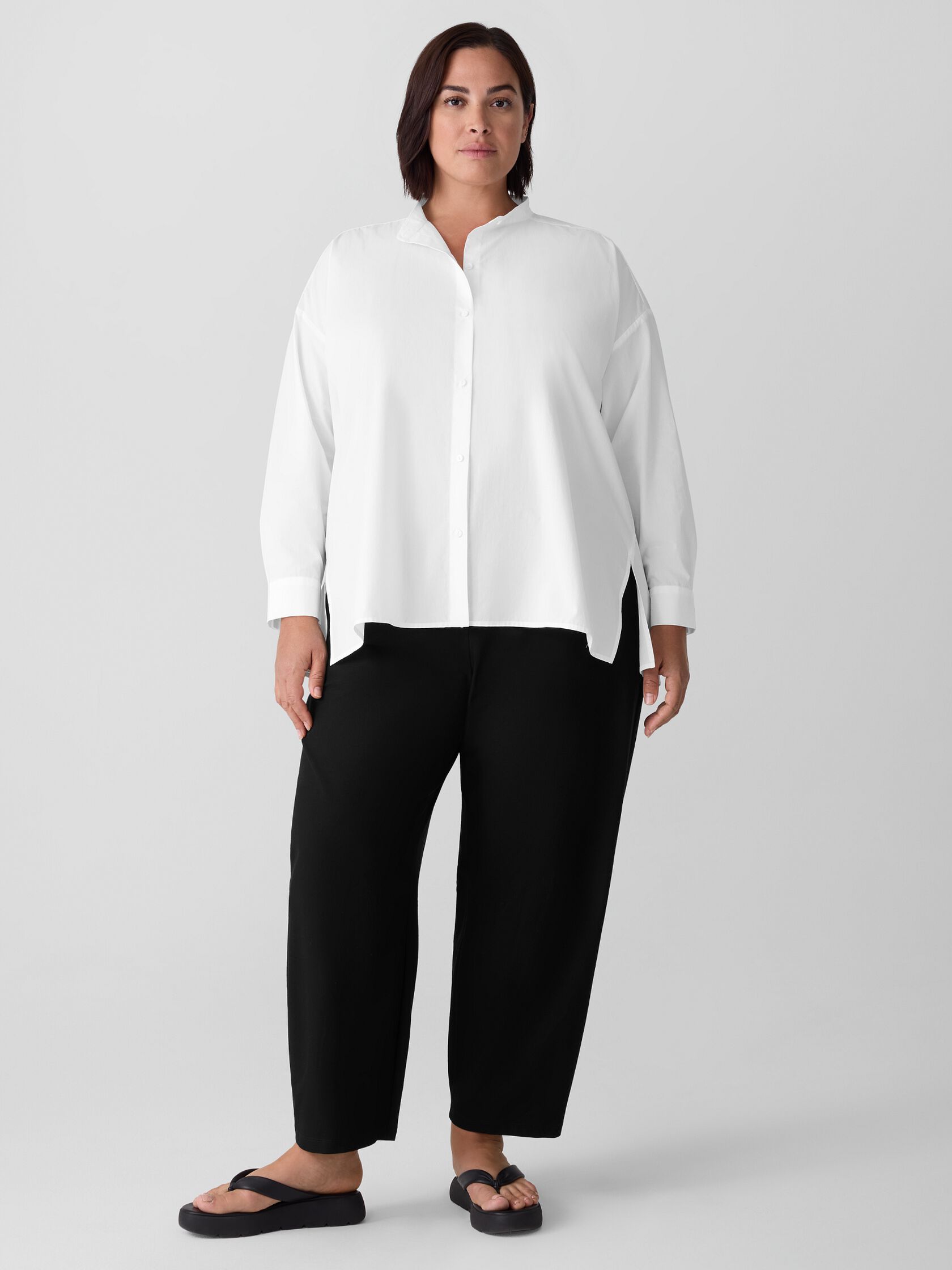 Washed Organic Cotton Poplin Band Collar Shirt