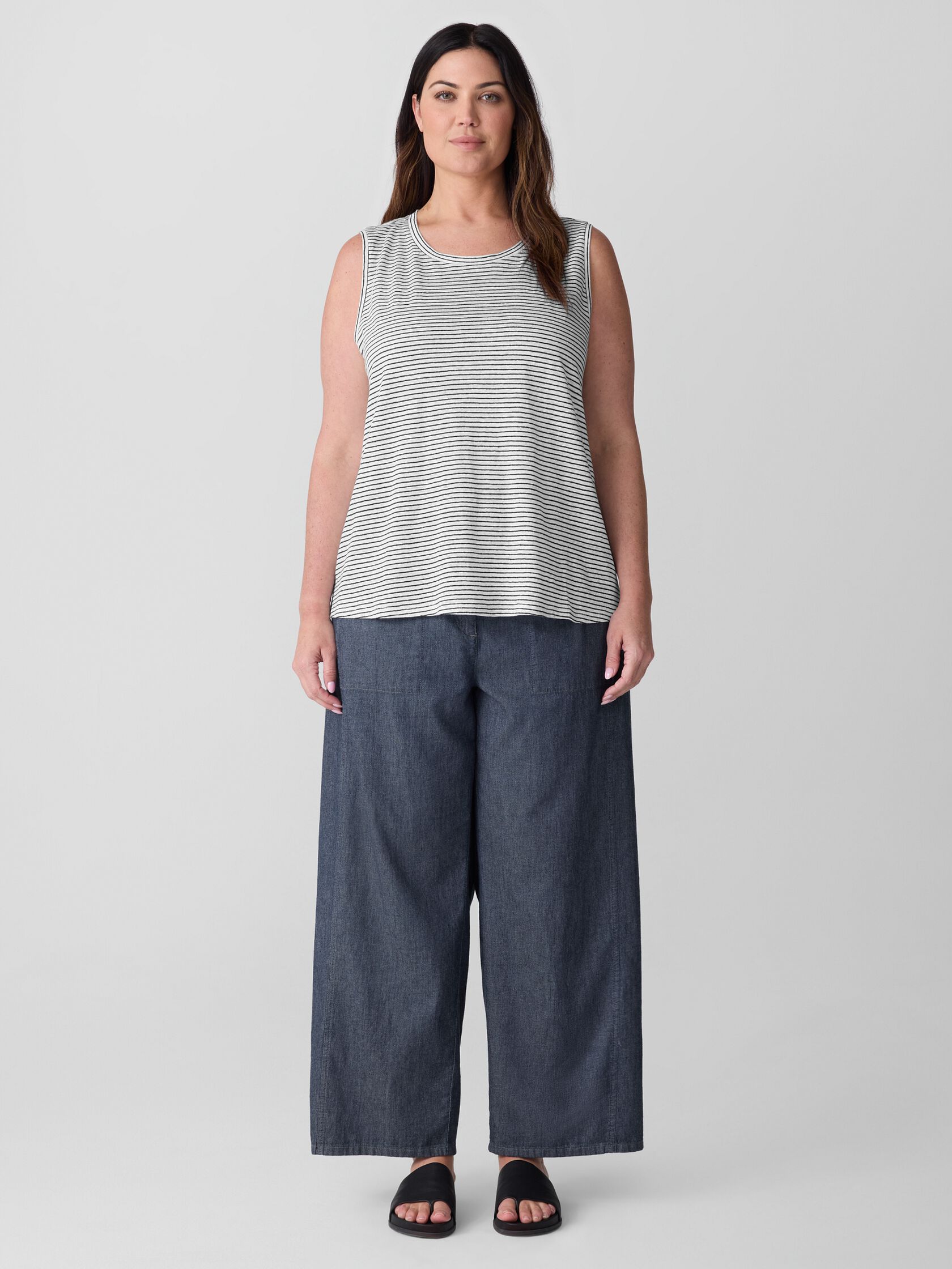 Striped Organic Linen Jersey Crew Neck Tank