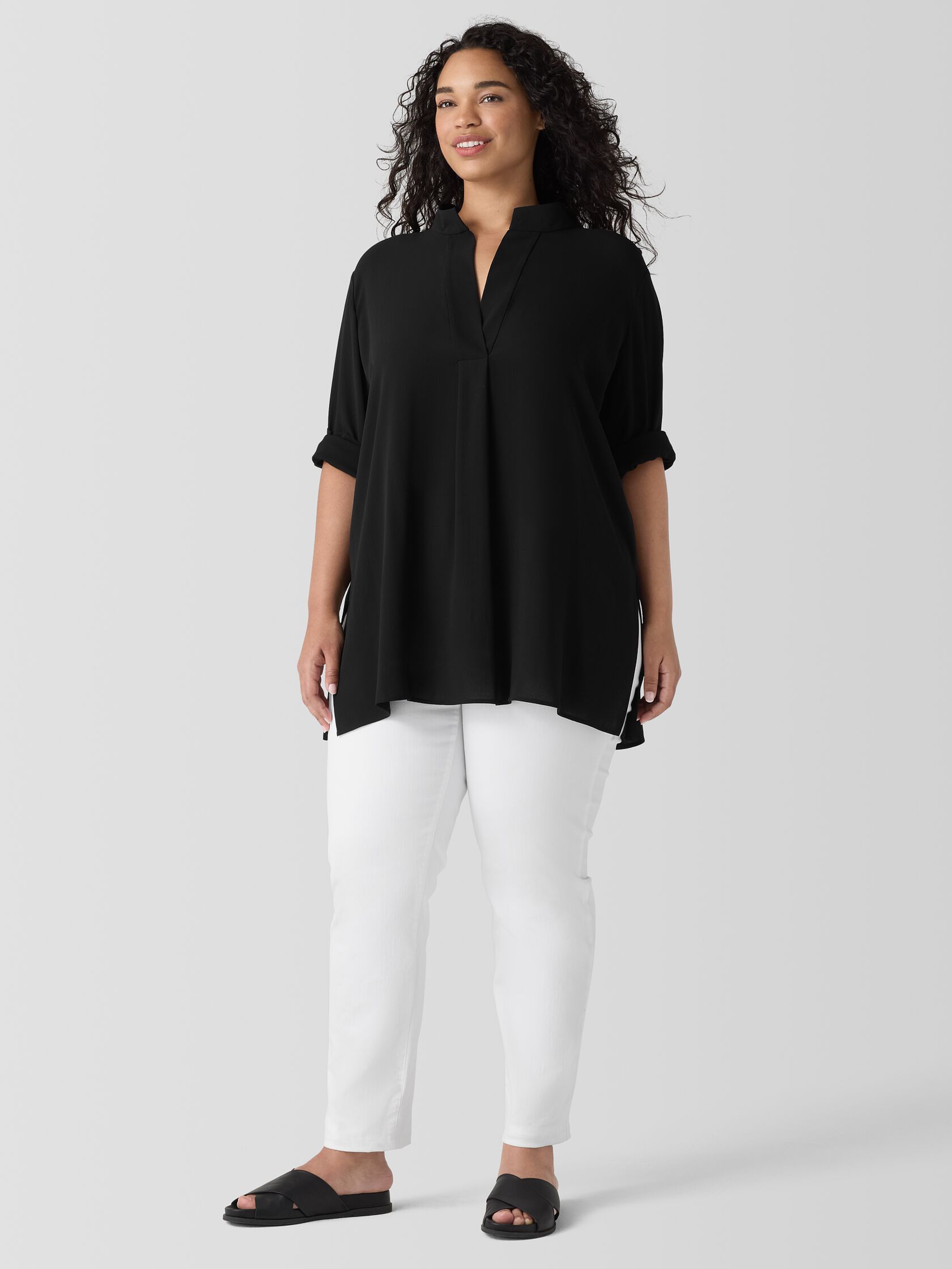 Silk Georgette Crepe Stand Collar Top