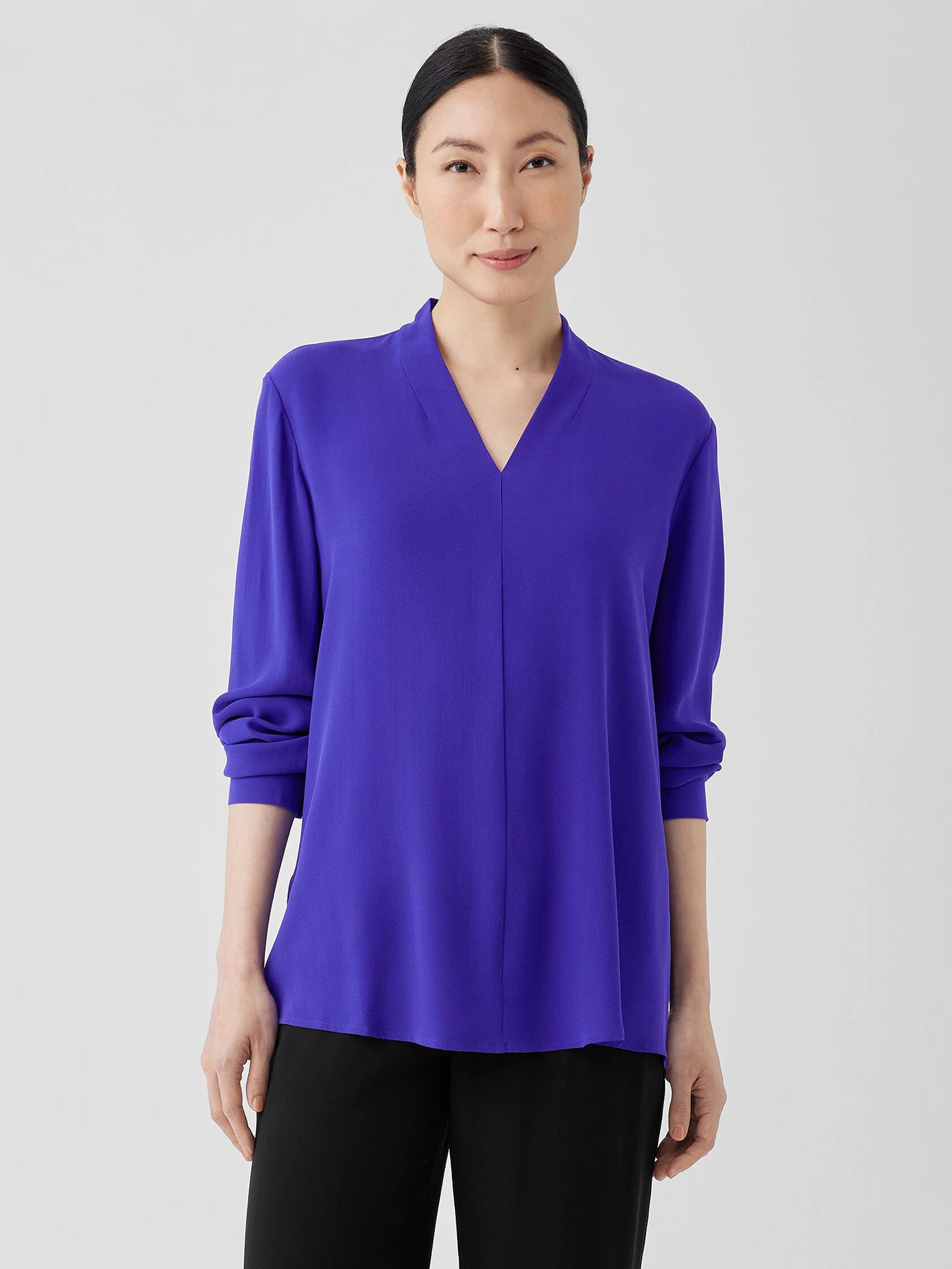 Silk Georgette Crepe V-Neck Top