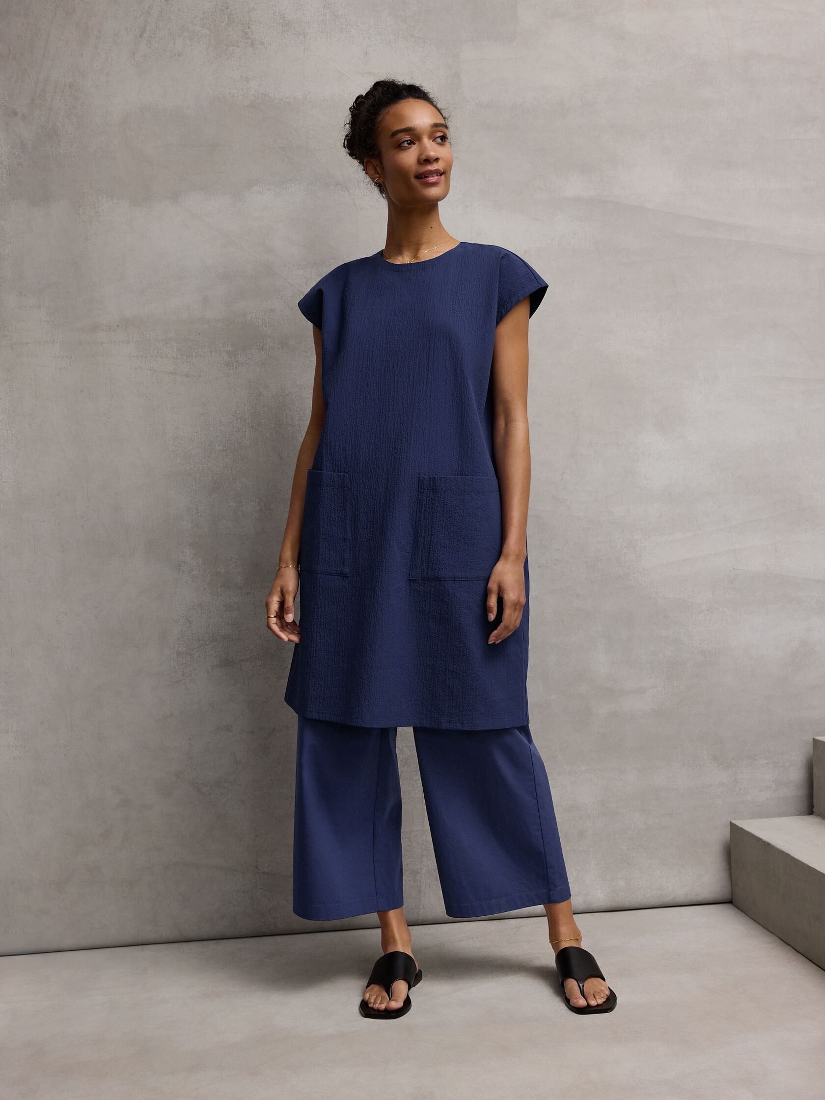 Organic Cotton Pucker Round Neck Dress